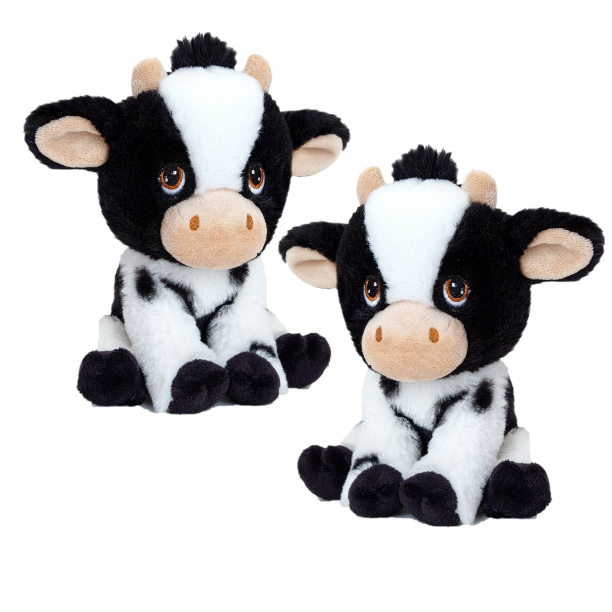 Pluche koe knuffel - 2 stuks - zwart/wit - 18 cm - boerderijdier
