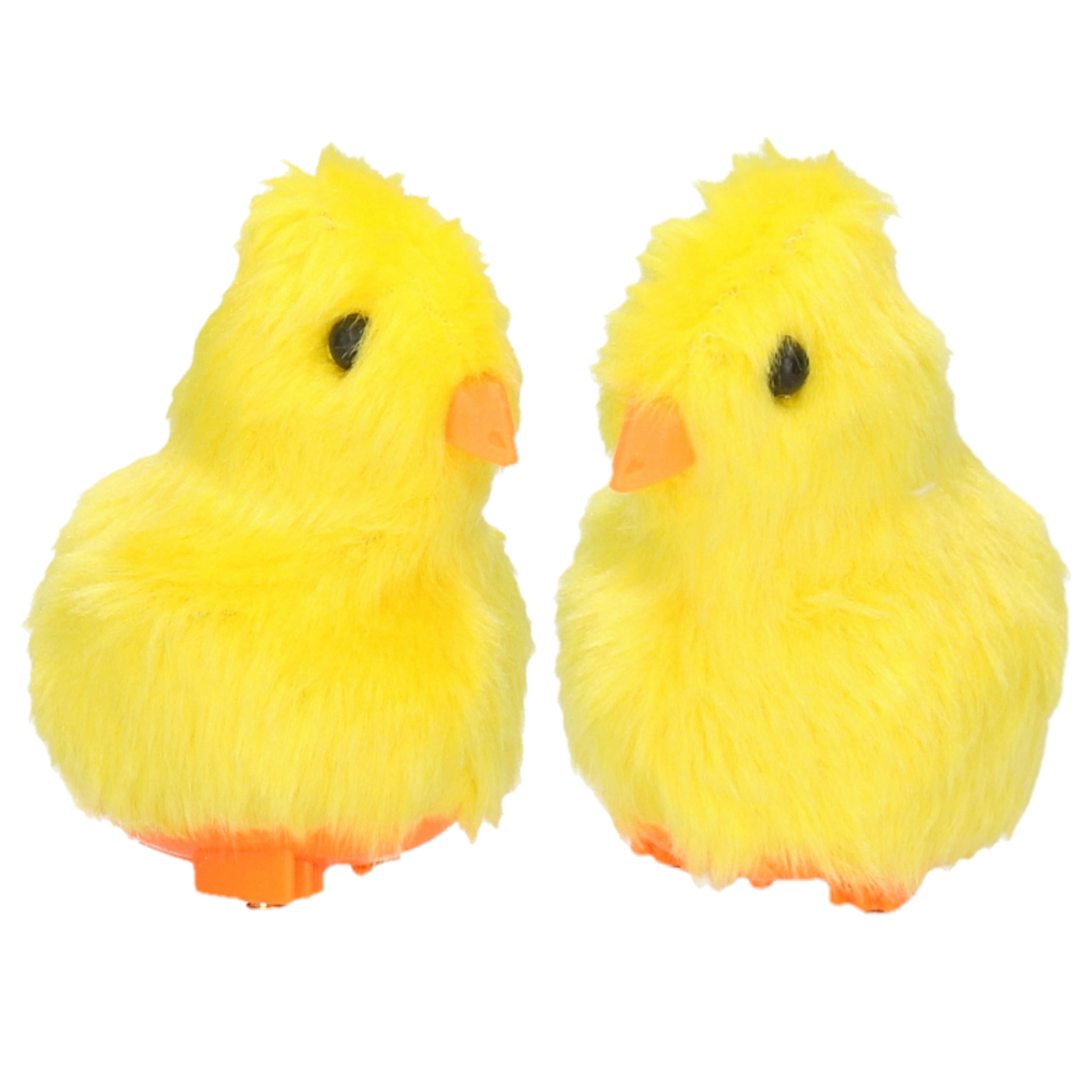 Pluche paaskuikentje - piepend - geel - 7 cm - 2 stuks