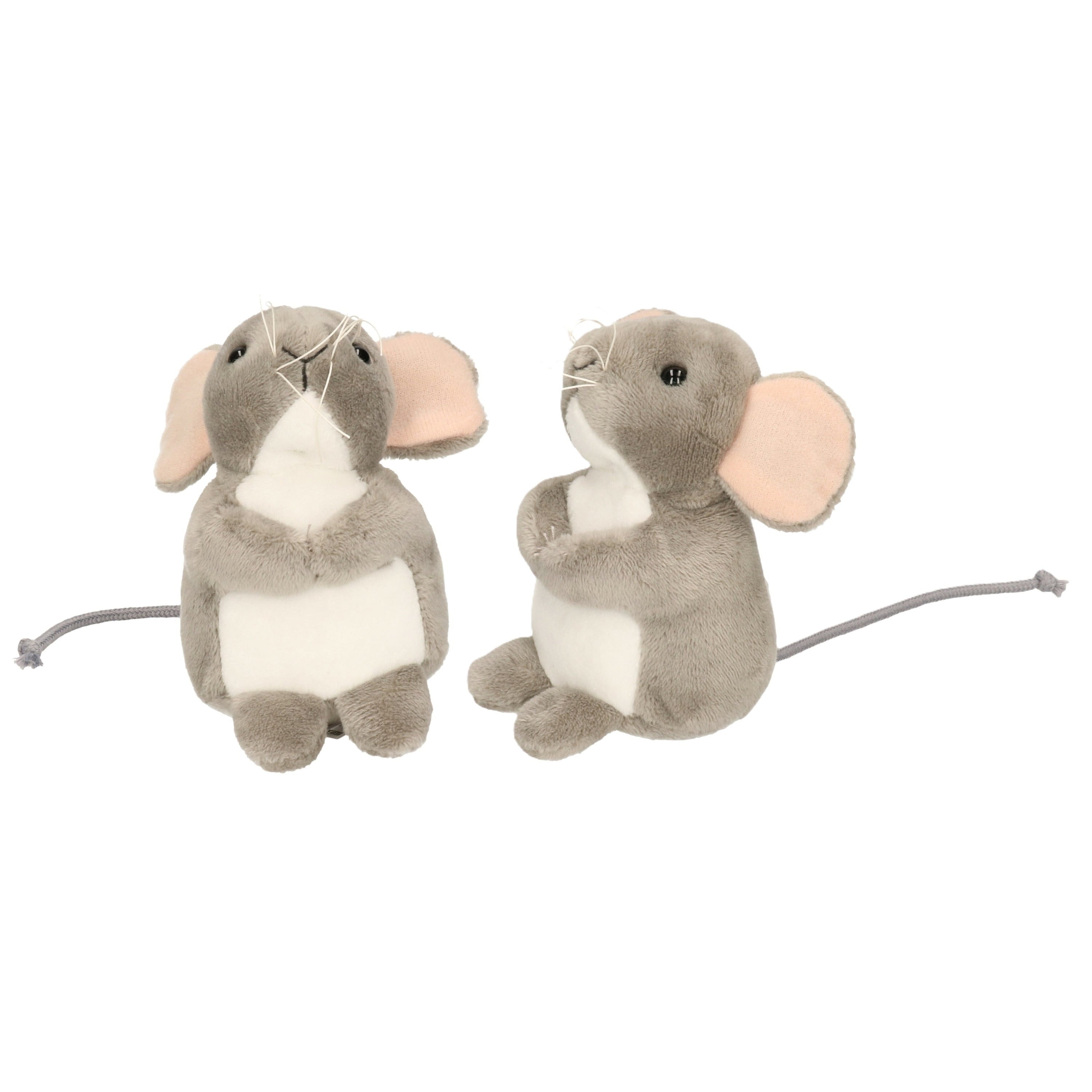 Muis knuffel - pluche - grijs - 11 cm - 2 stuks