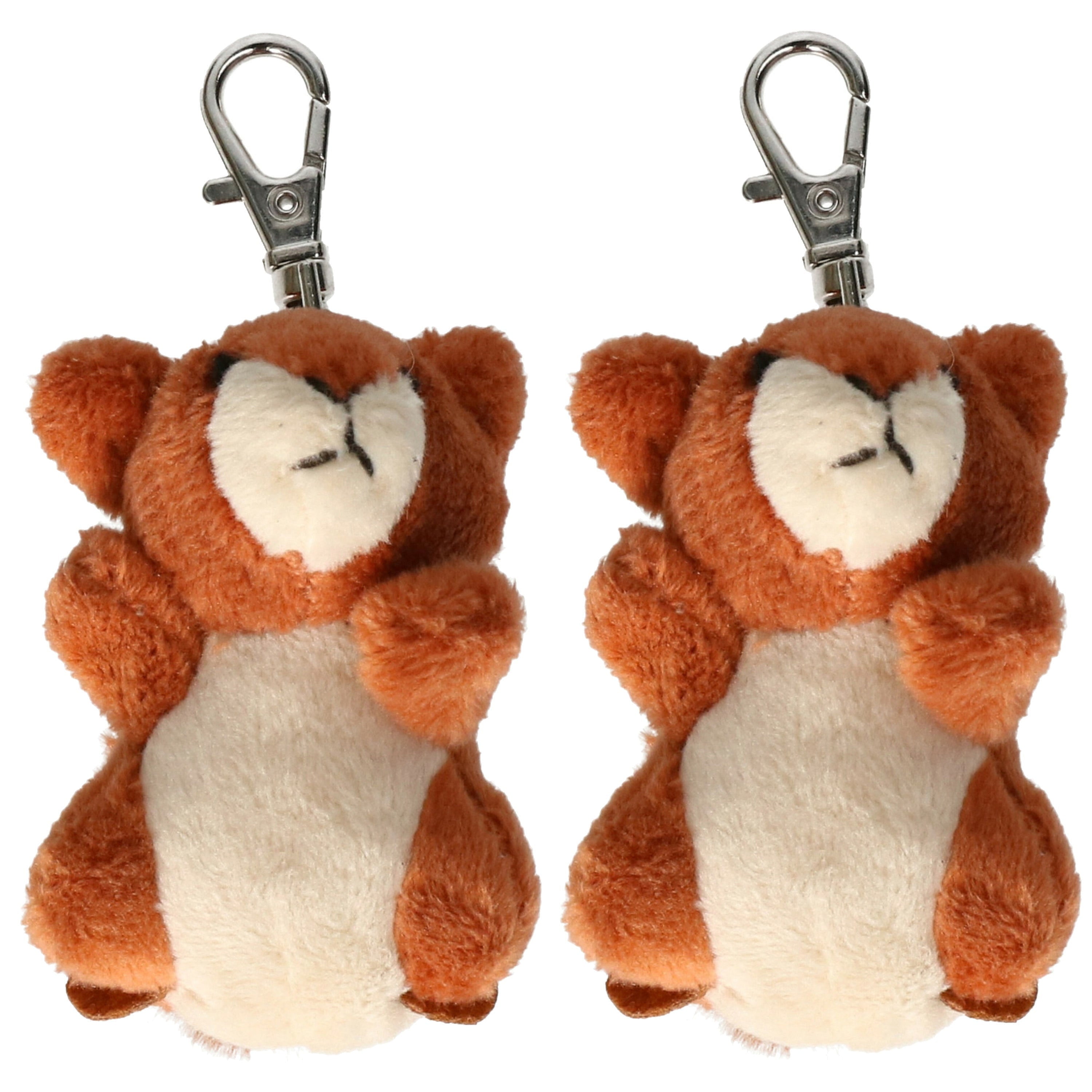 Nature Planet eekhoorn knuffelsleutelhanger - pluche - bruin - 2 stuks