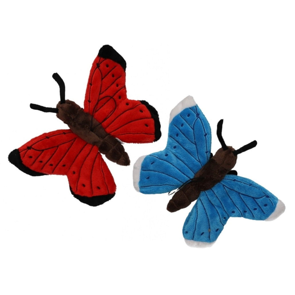 Vlinder knuffel - pluche - 21 cm - met lus - 2 stuks