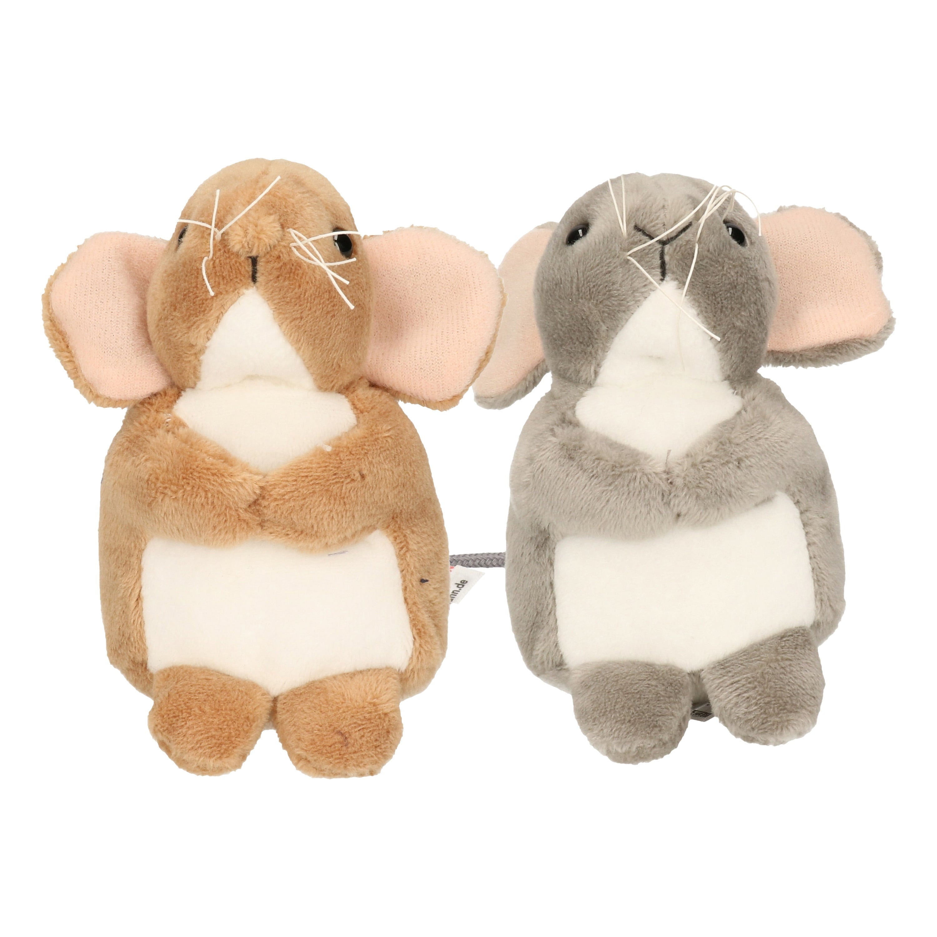 Muizen knuffel set van 2 - pluche - grijs/bruin - 11 cm