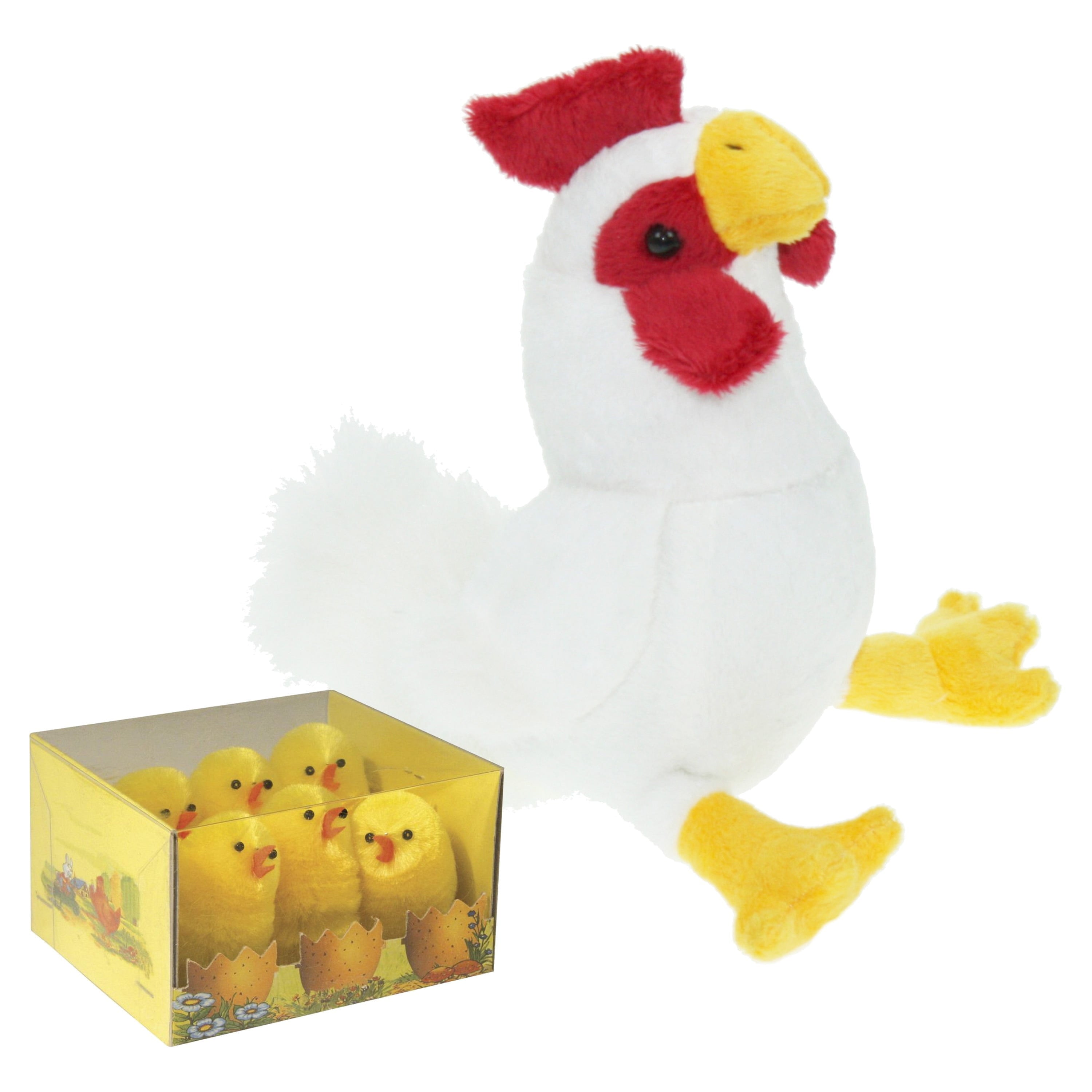 Pluche kip knuffel - 20 cm - met 6 kuikens - paasdecoratie