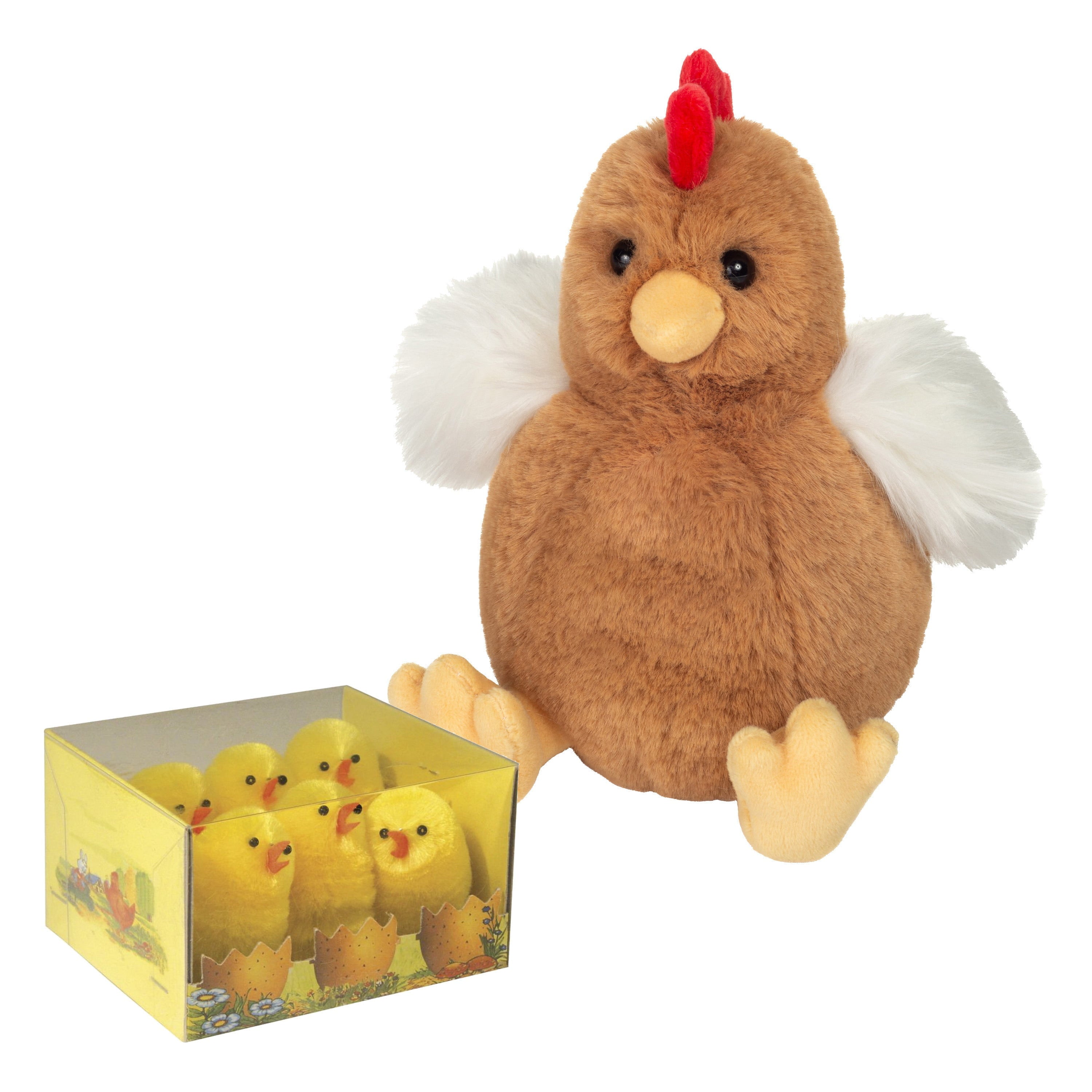 Pluche kip knuffel - 18 cm - inclusief 6 kuikens - boerderij