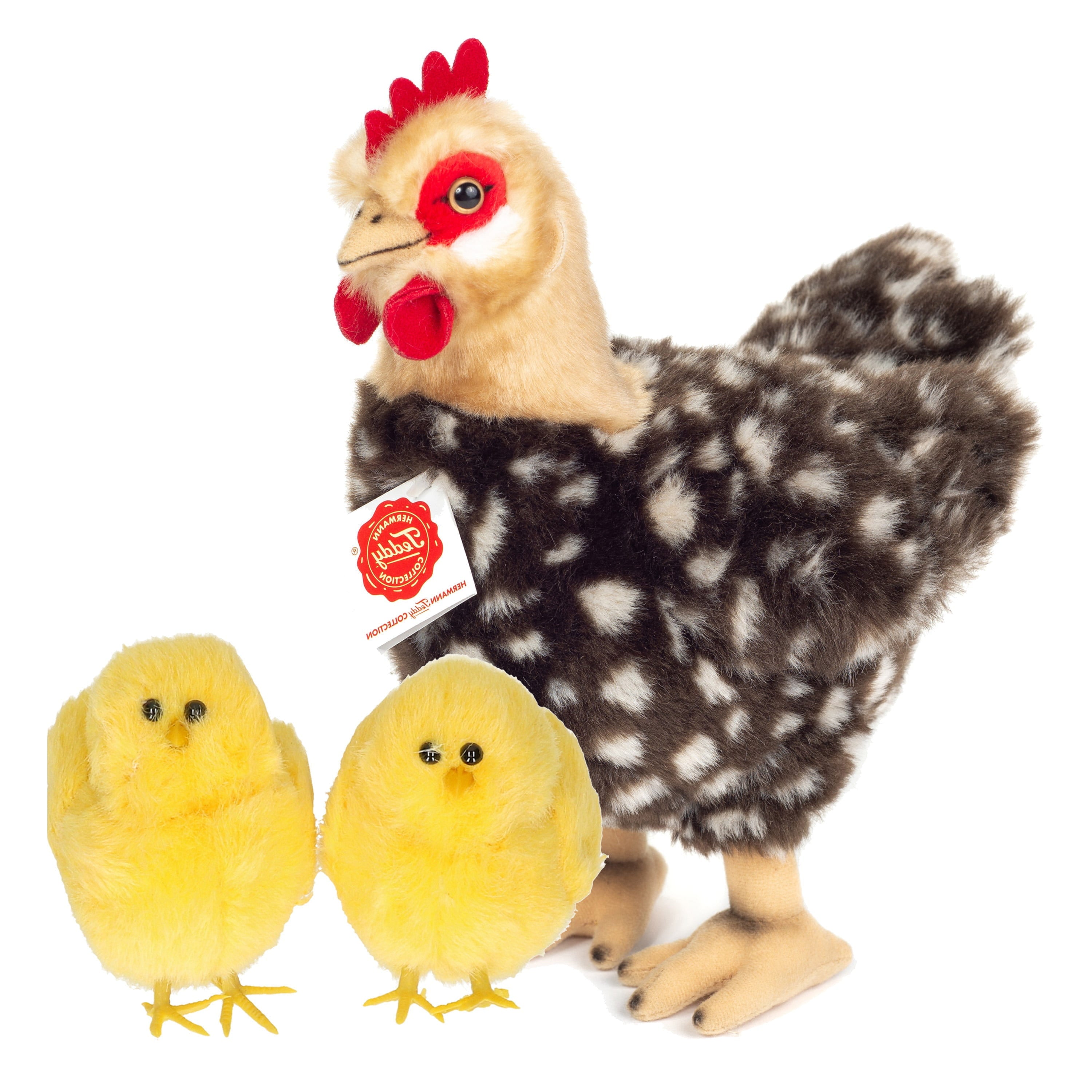 Pluche kip knuffel - 24 cm - kippenfamilie - met 2 kuikens