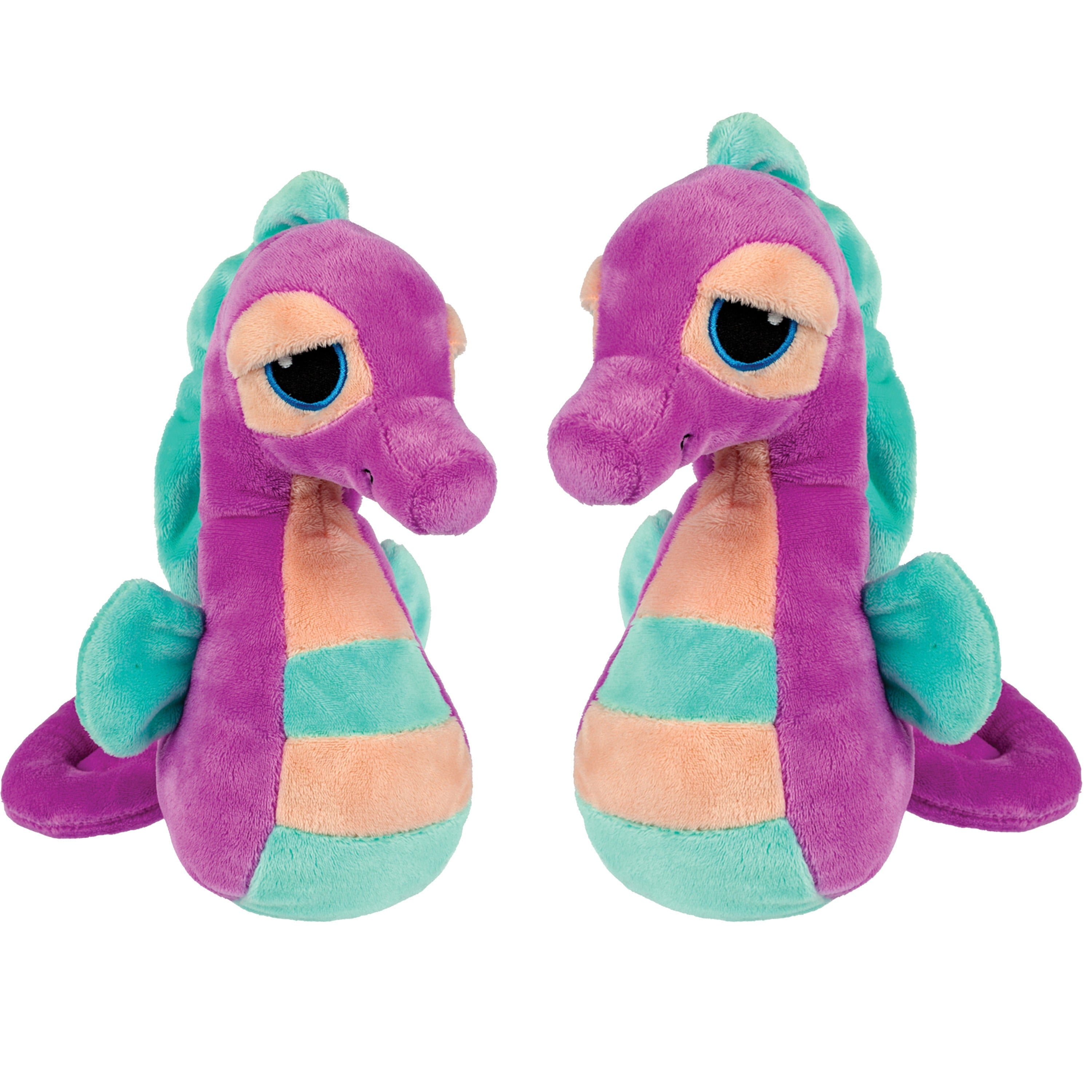Suki Gifts zeepaardjes knuffel set - pluche - paars/blauw - 16 en 21 cm