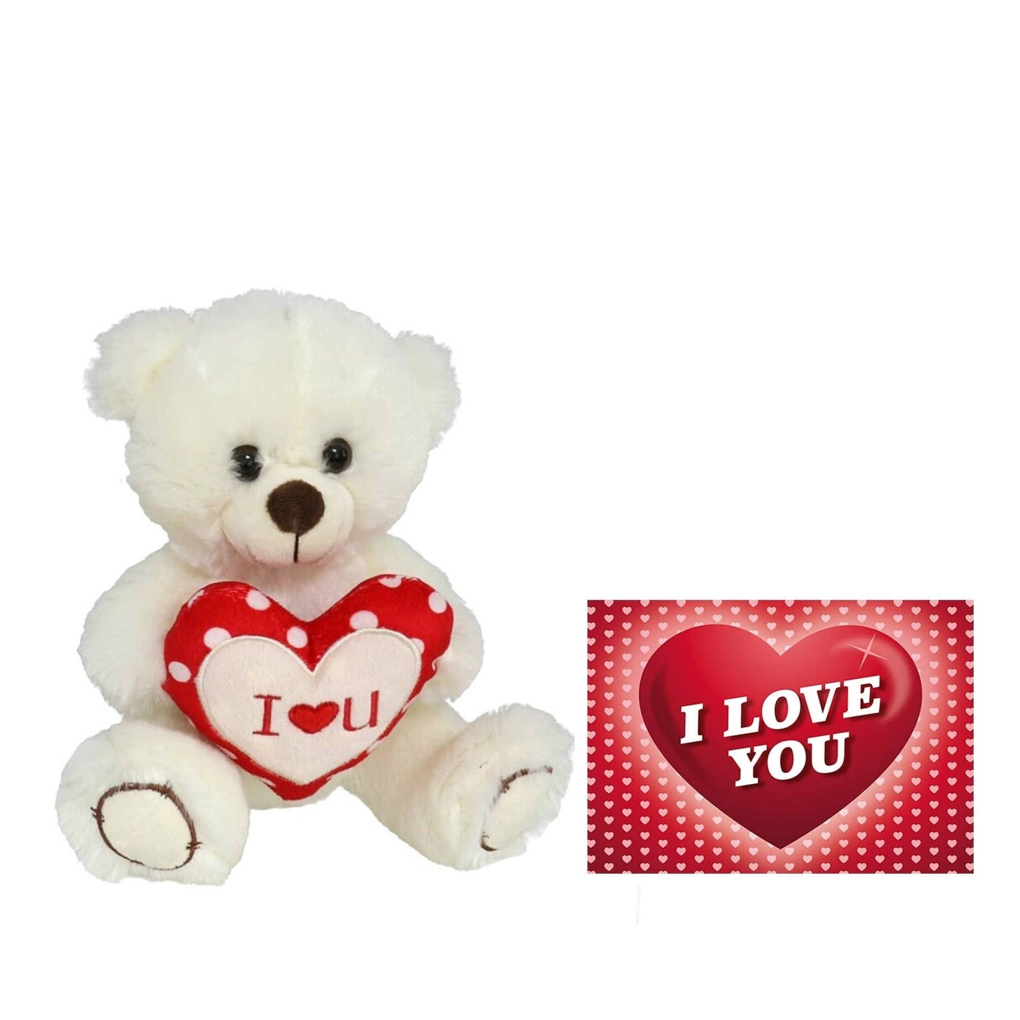 Pluche knuffelbeer - wit/rood - 20 cm - met I Love hartje