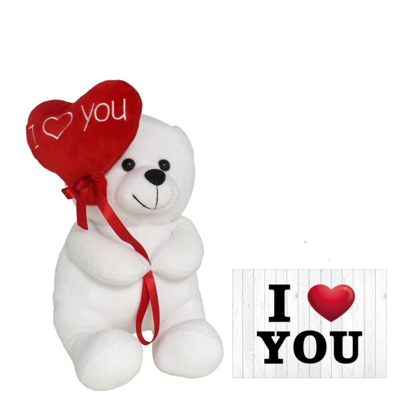 Pluche knuffelbeer met I Love hartje - wit/rood - 20 cm