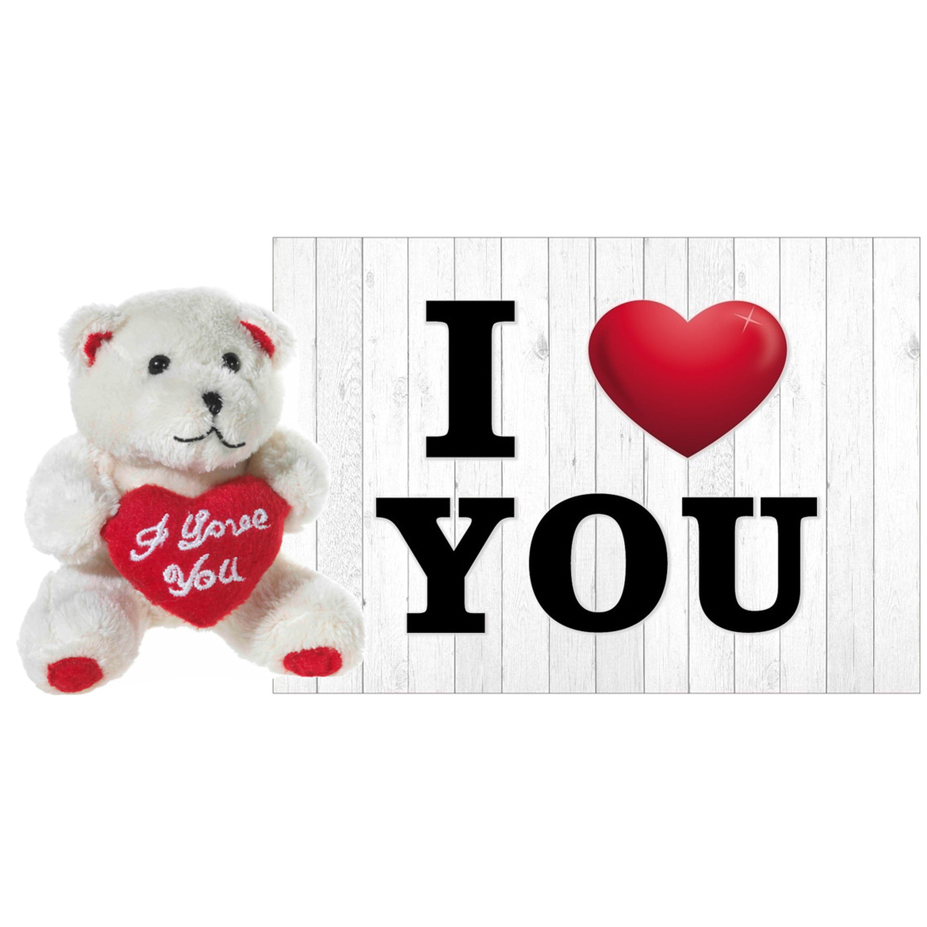Valentijn beertje - pluche - 10 cm - I Love You - met kaart