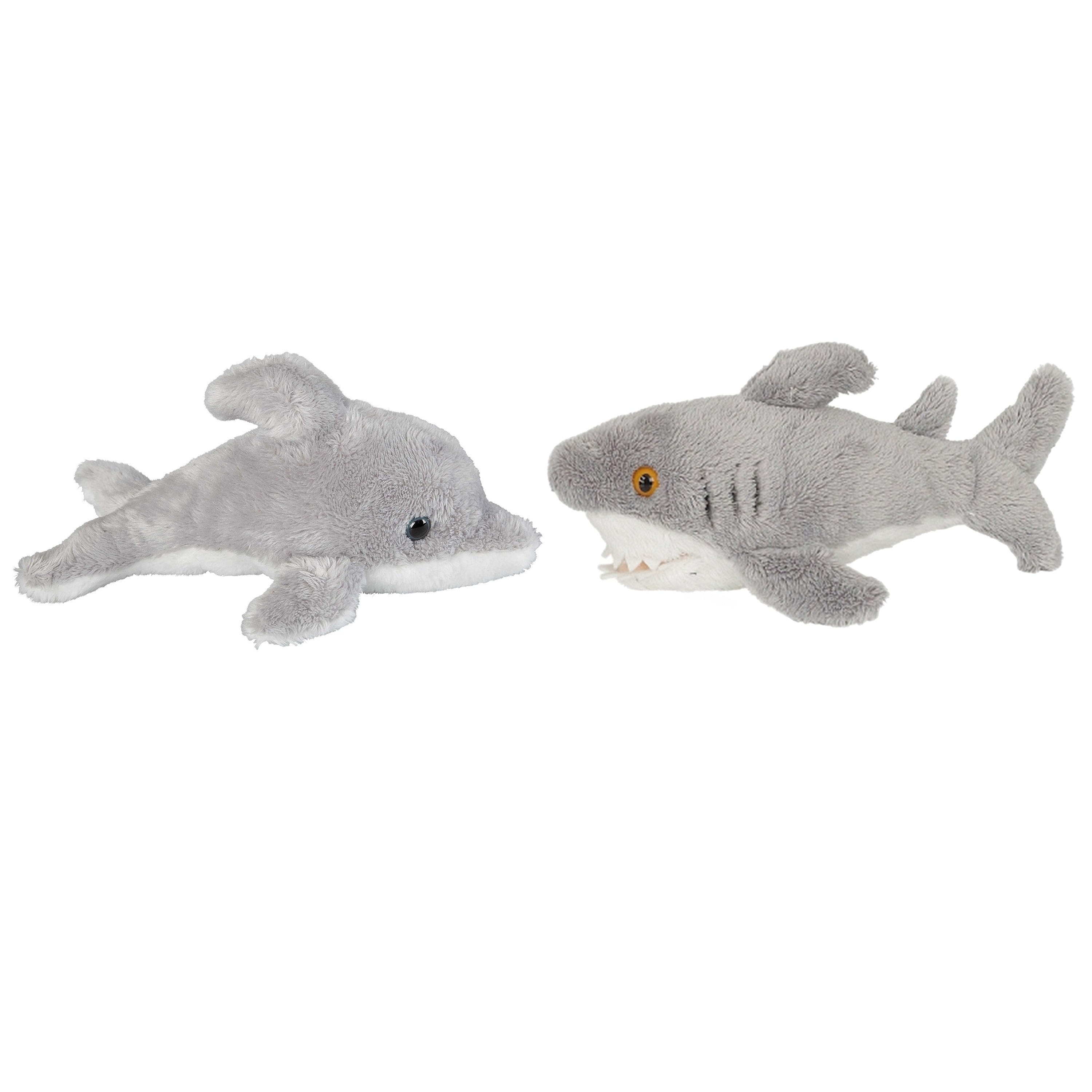 Zeedieren knuffels set - dolfijn en haai - 15 cm - pluche