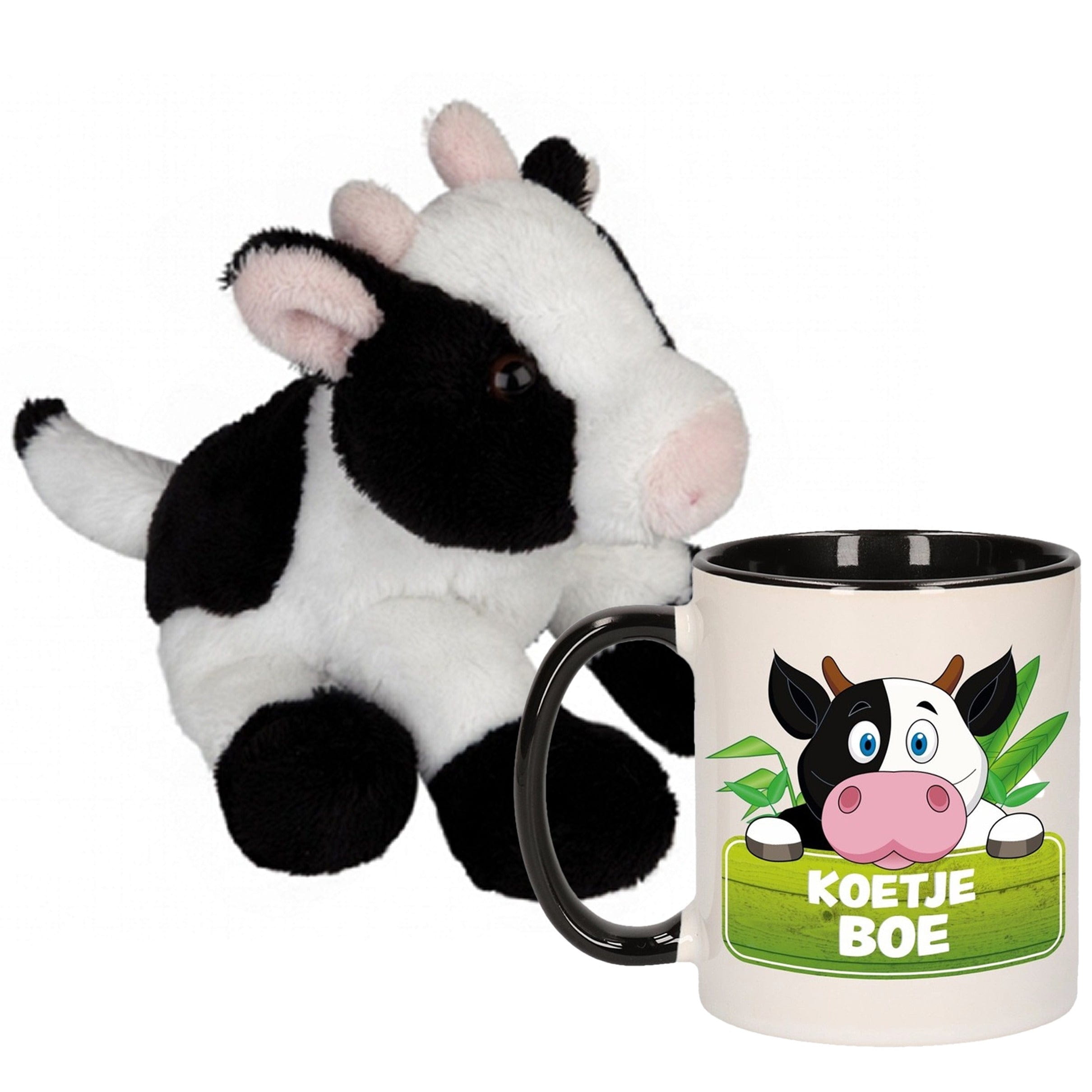 Koeien knuffel en mok set - pluche - 15 cm - 300 ml