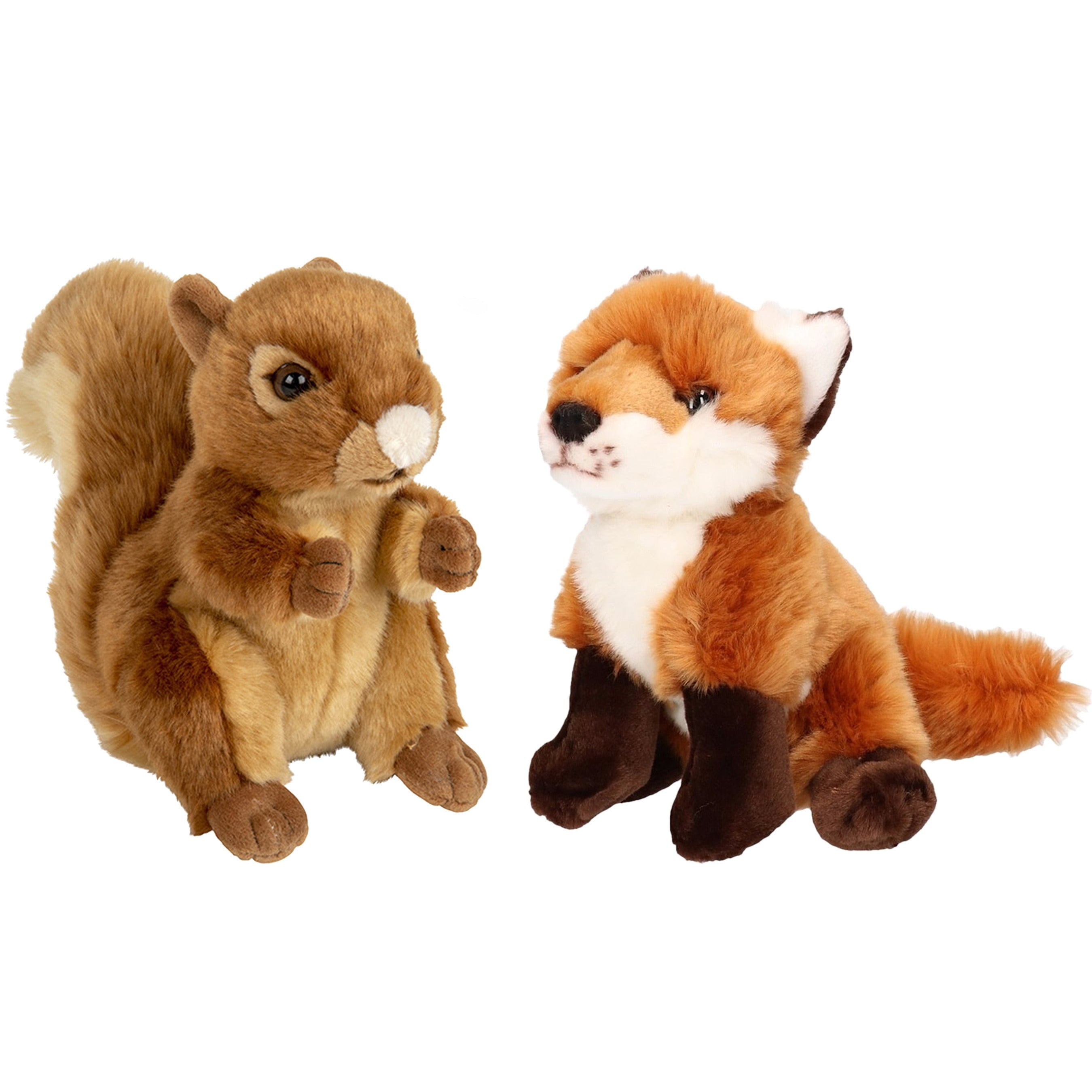 Bosdieren pluche knuffels - eekhoorn en vos - 18 cm