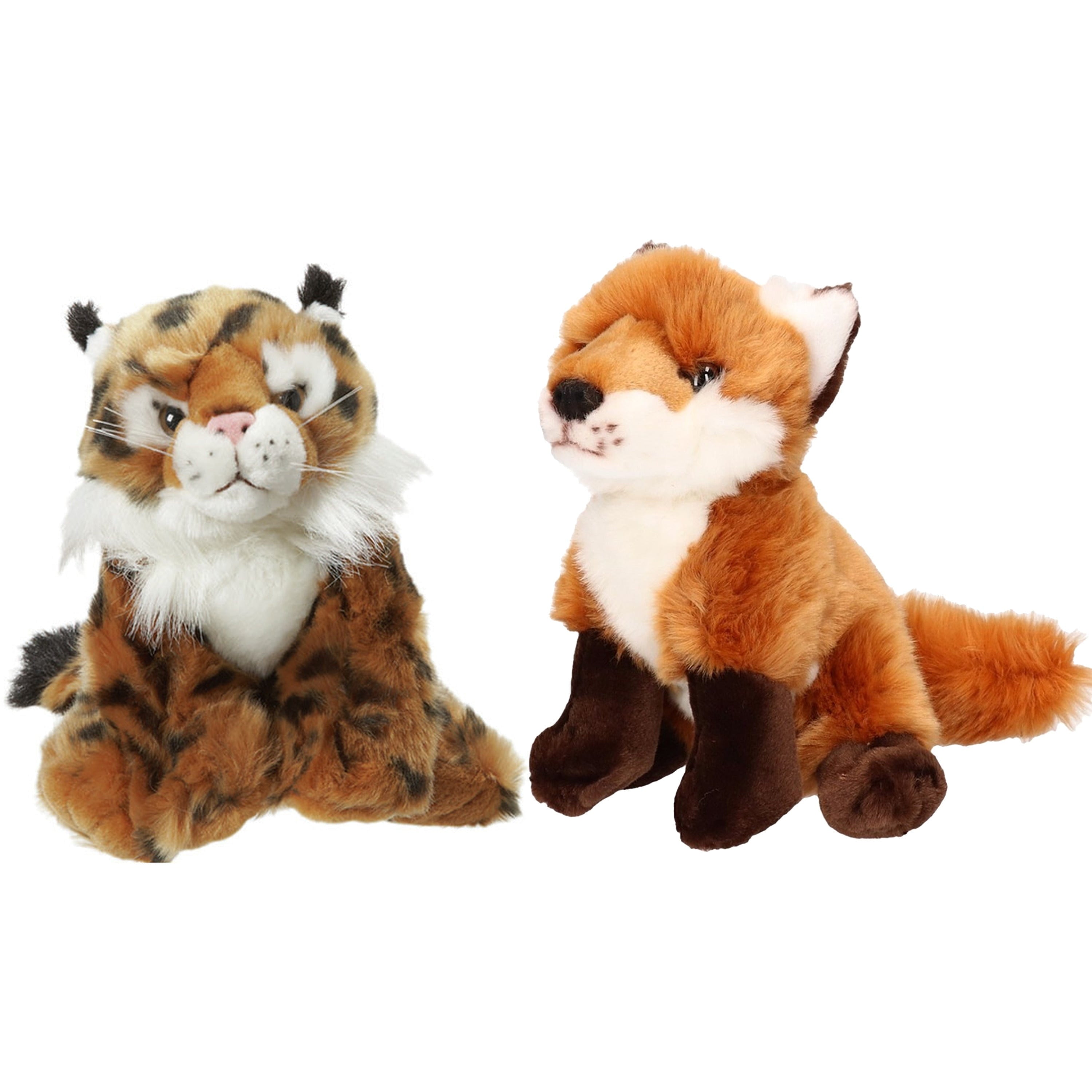 Bosdieren pluche knuffels set van 2 - lynx en vos - 18 cm
