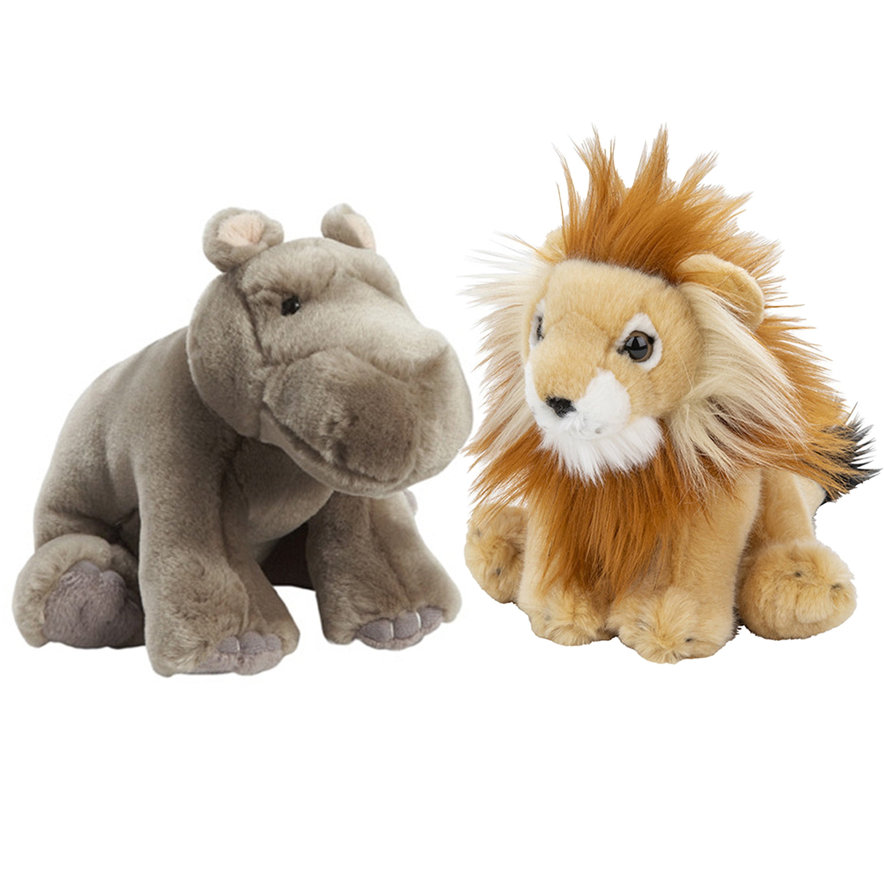 Zachte pluche knuffels set - Leeuw en Nijlpaard - 18 cm