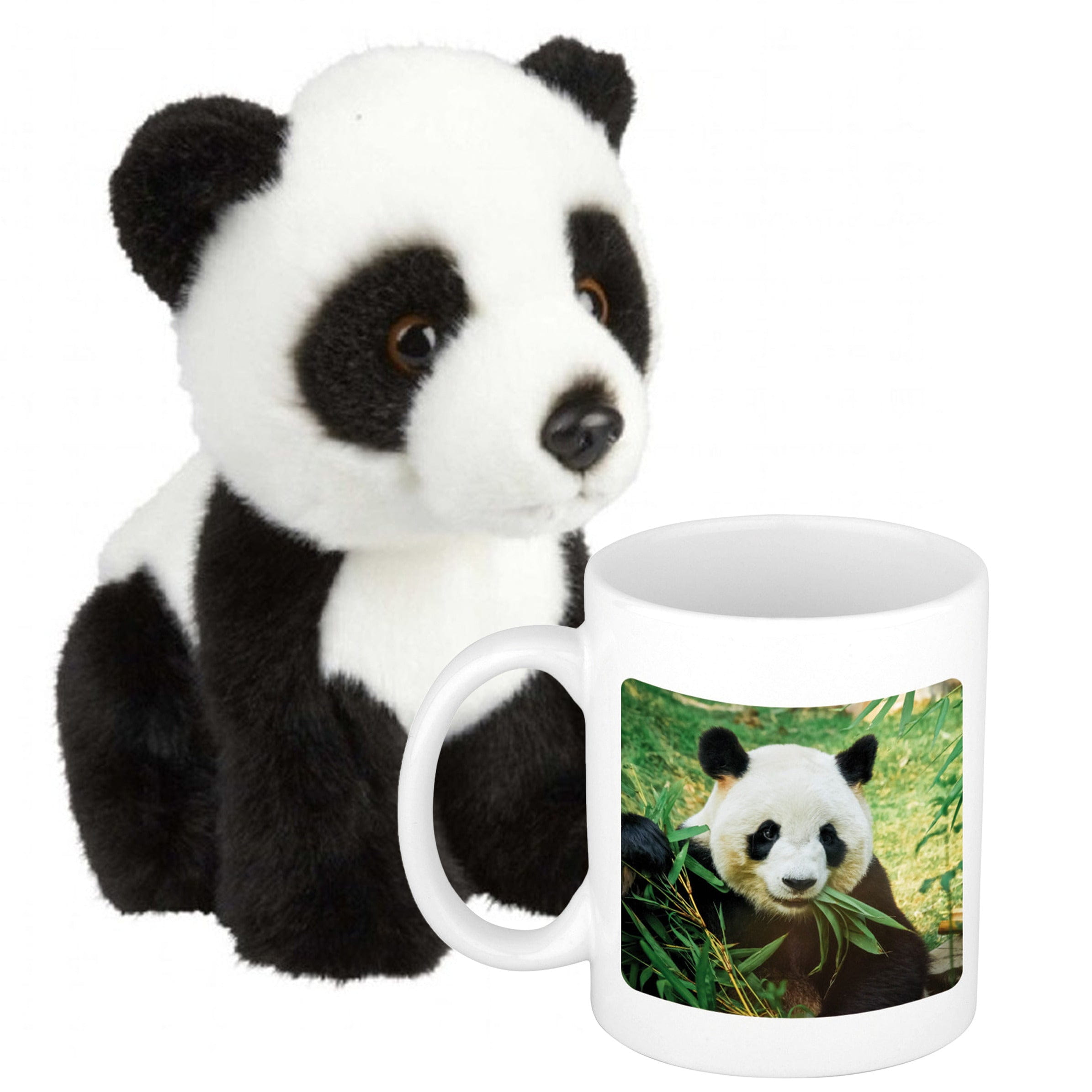 Cadeauset panda knuffel - pluche - 18 cm - drinkbeker 300 ml