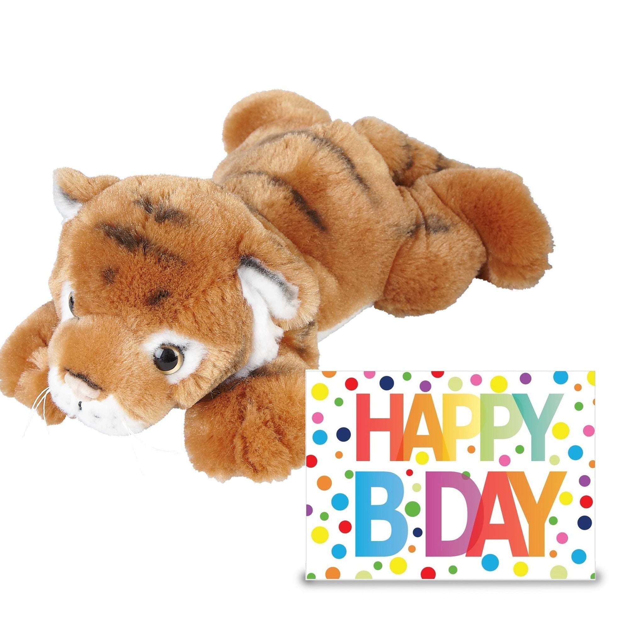 Tijger knuffel 25 cm - pluche - met XL Happy Birthday kaart