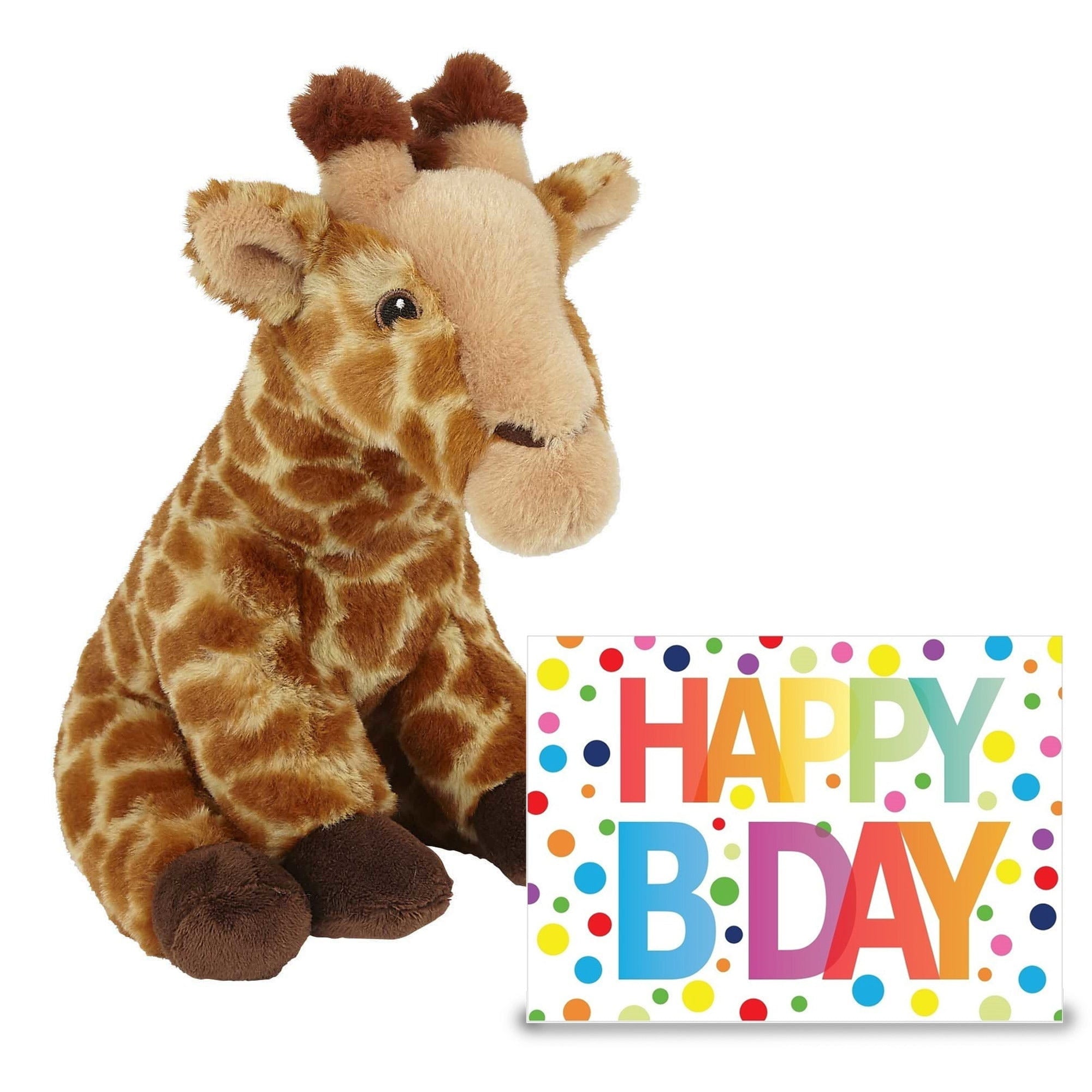 Giraffe knuffel 23 cm - pluche - met XL verjaardagskaart