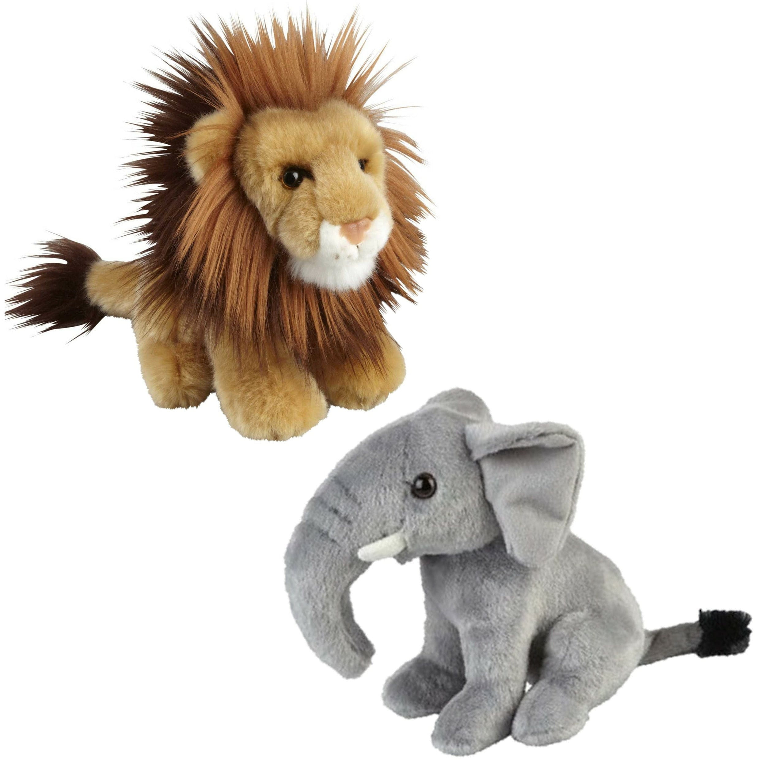 Knuffeldieren set leeuw en olifant - pluche - 18 cm - dierenknuffels