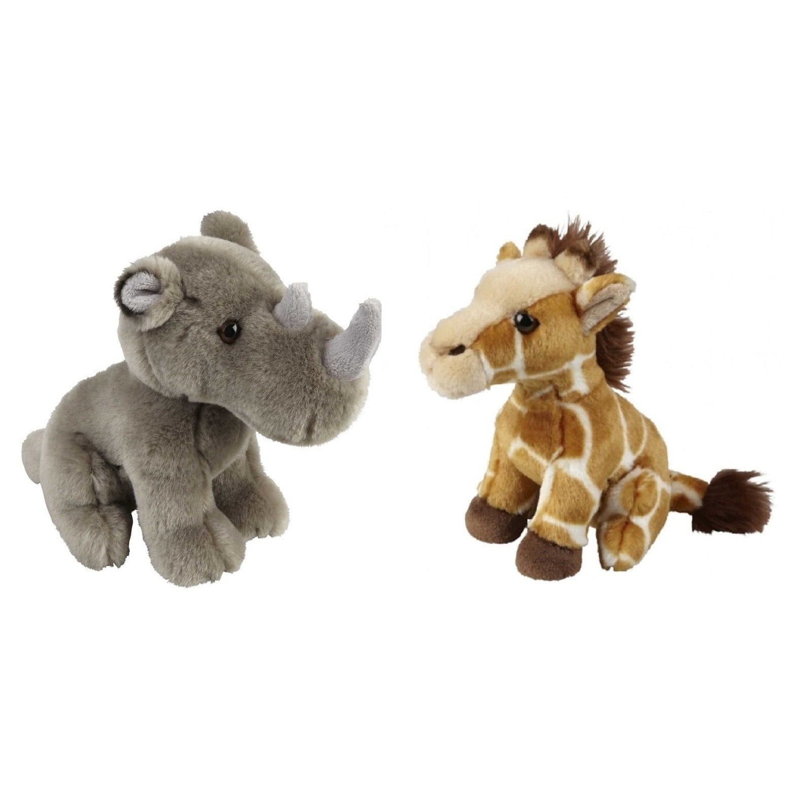 Knuffeldieren set giraffe en neushoorn - pluche - 18 cm