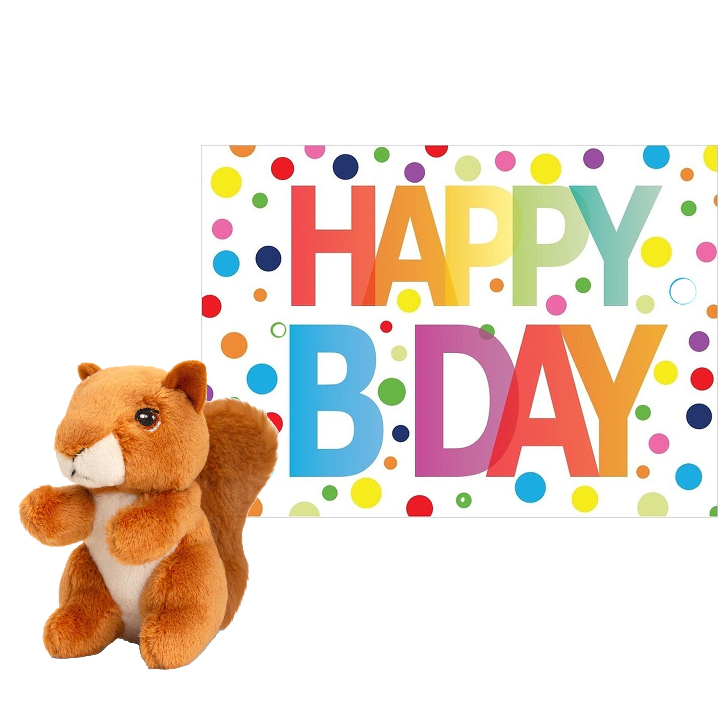 Eekhoorn knuffel - pluche - 12 cm - met wenskaart