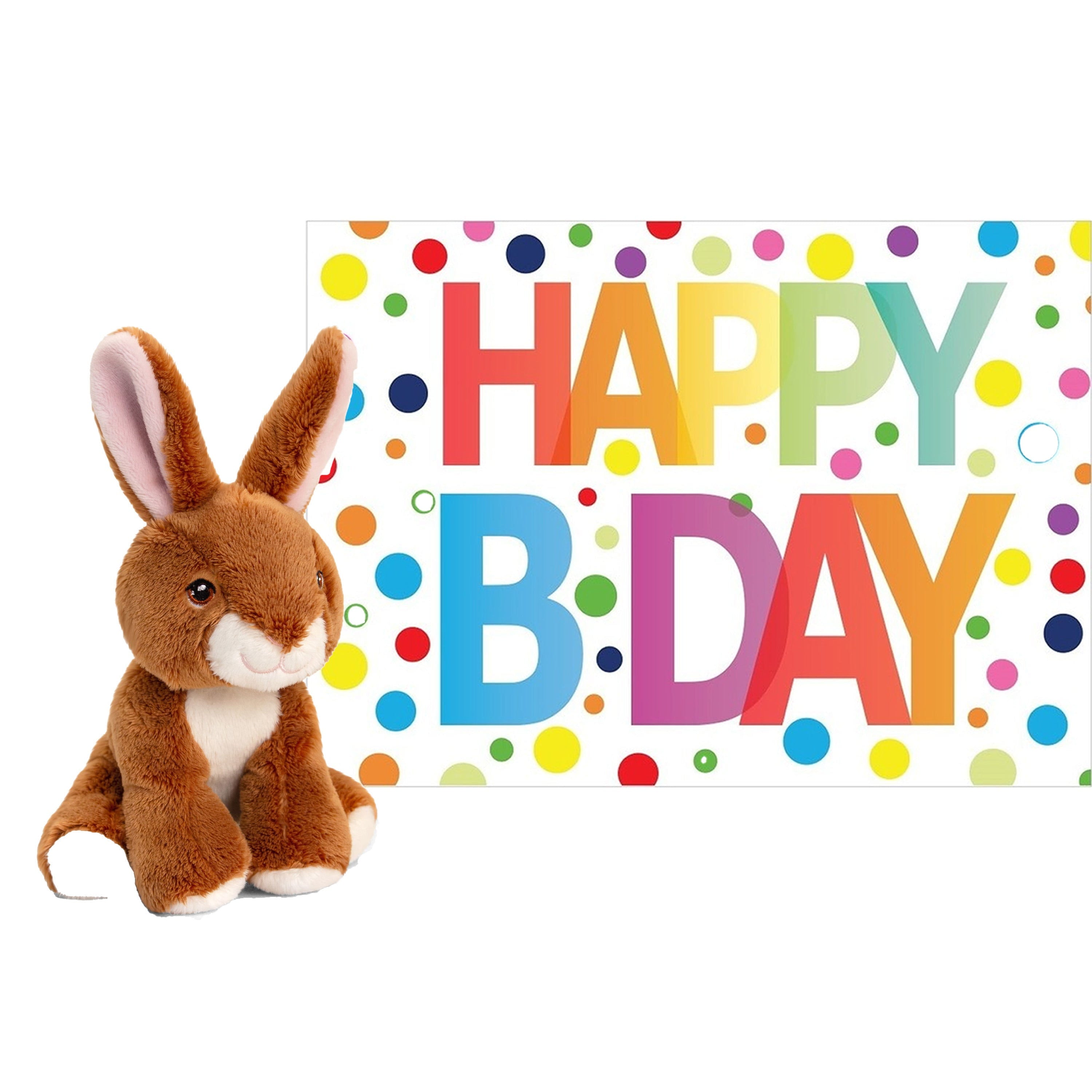 Pluche konijn knuffel - 12 cm - Happy Birthday kaart