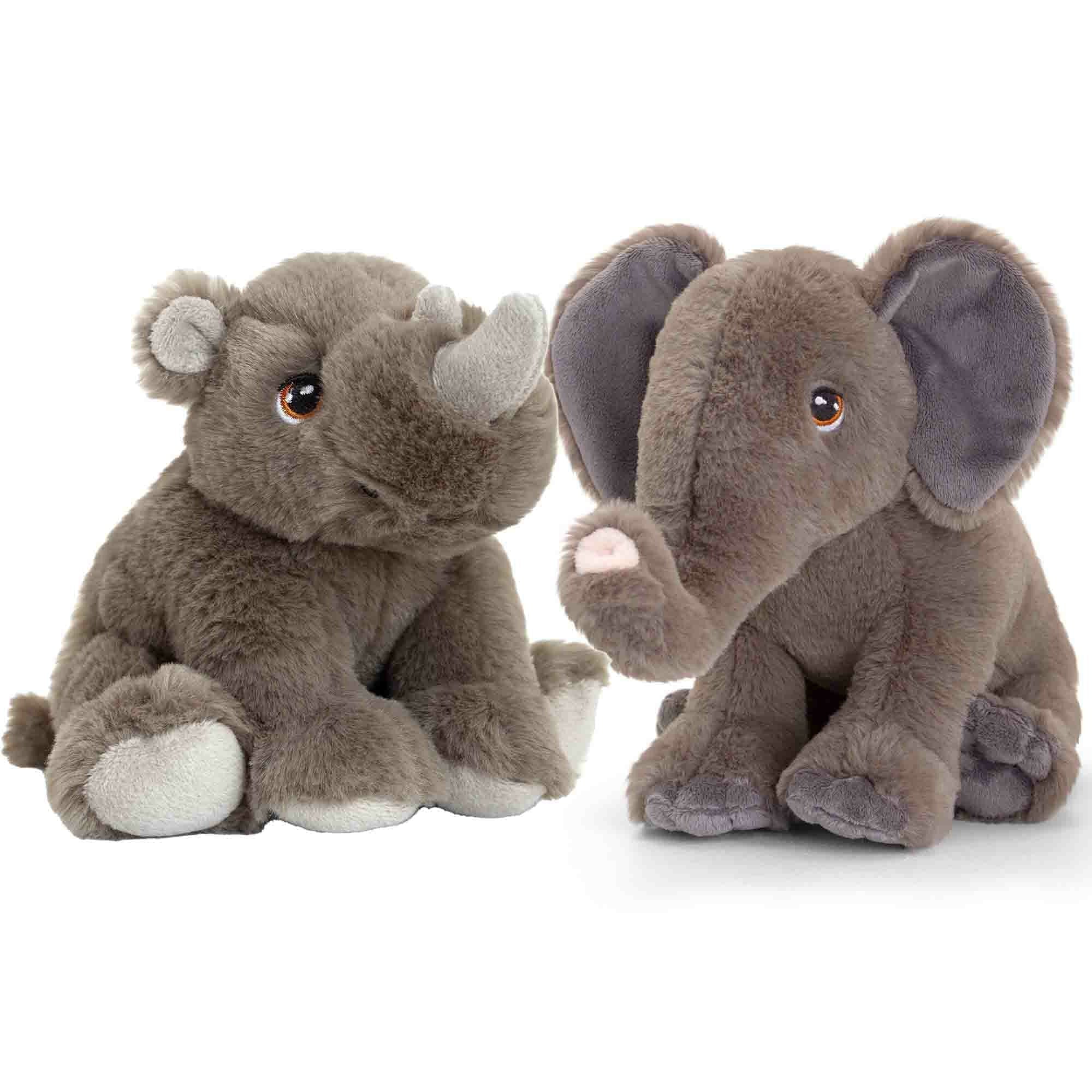 Neushoorn en olifant knuffel - pluche - 25 cm - safari