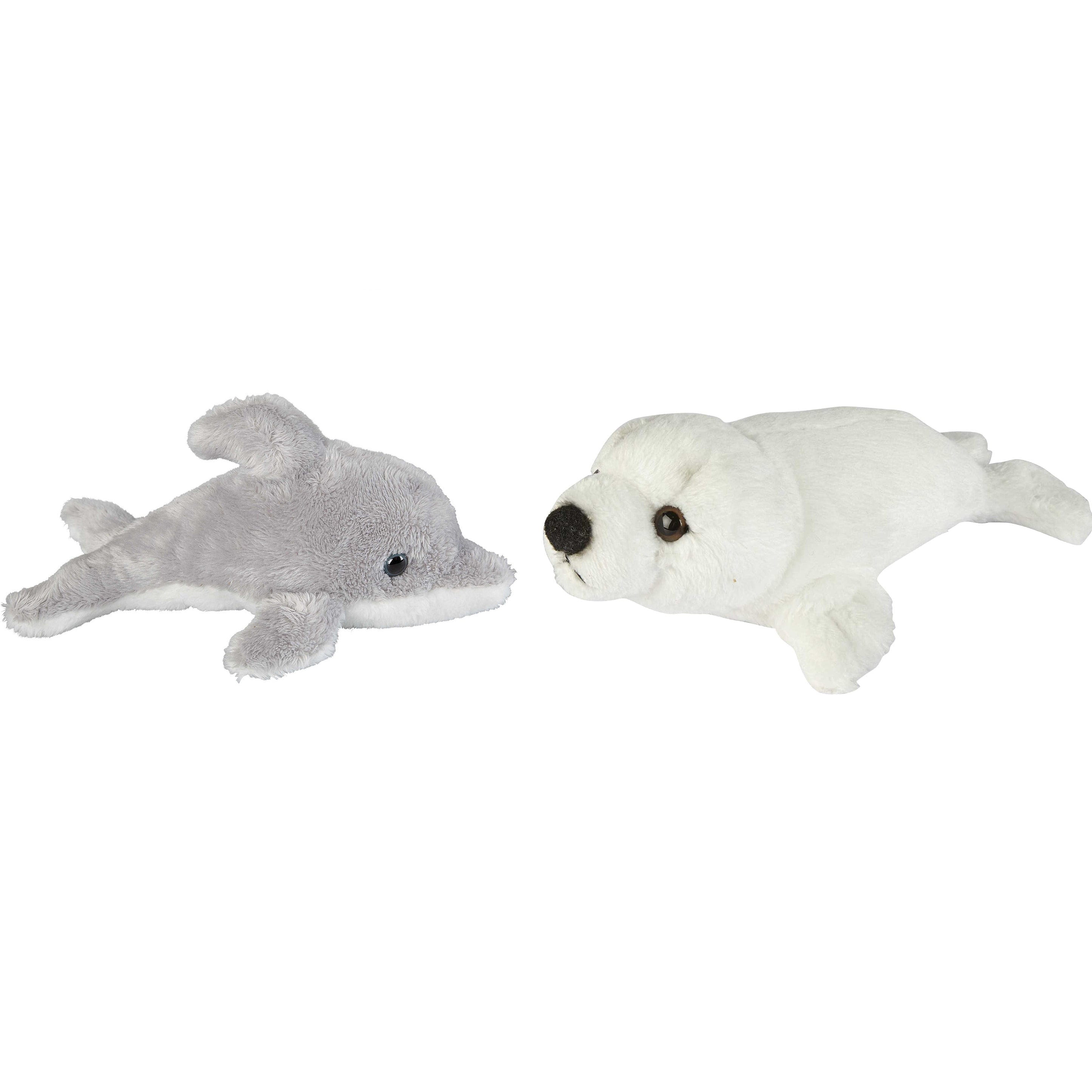 Zeedieren pluche knuffels 2 stuks - dolfijn en zeehond pup - 15 cm