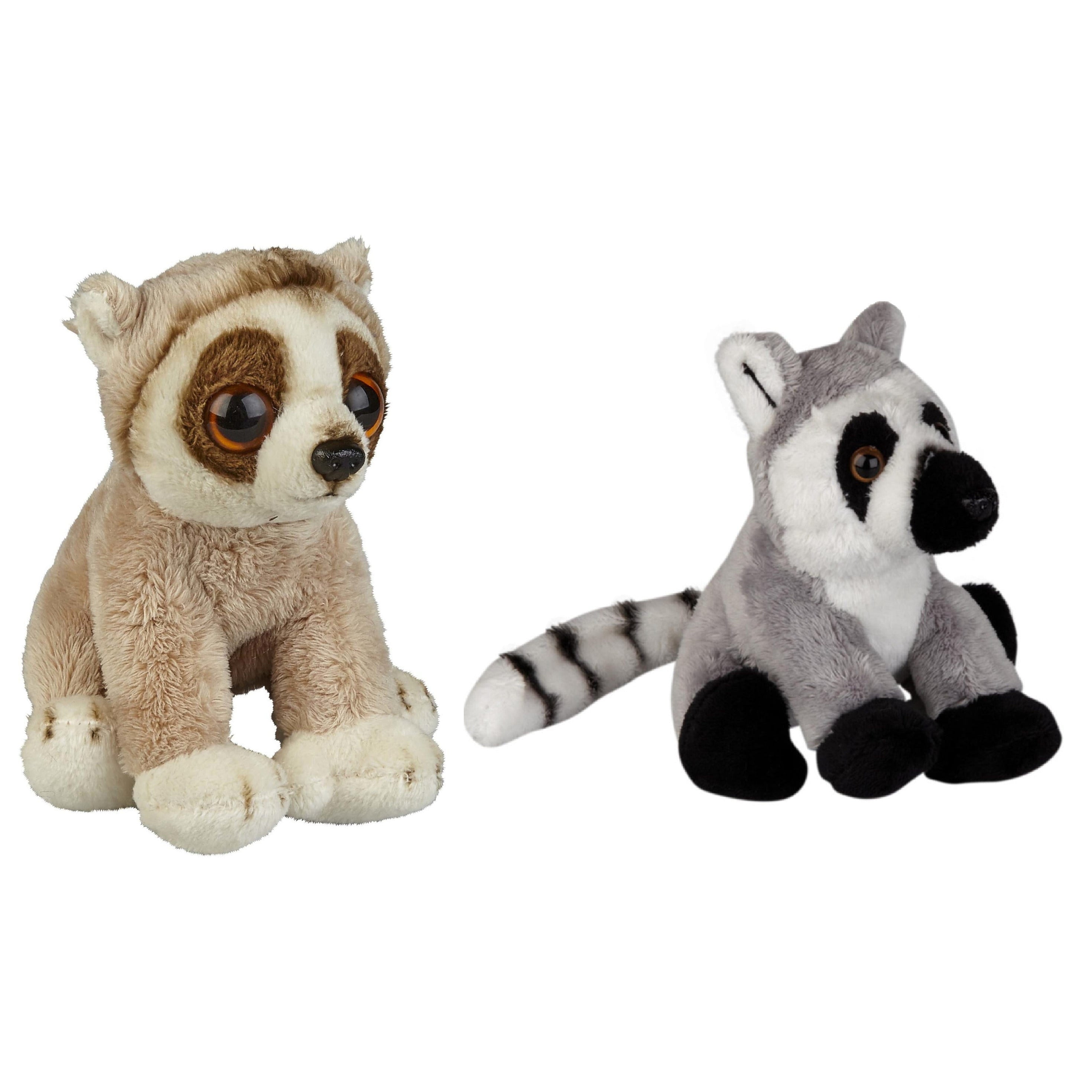 Bosdieren pluche knuffels - Maki aapje en luiaard - 15 cm