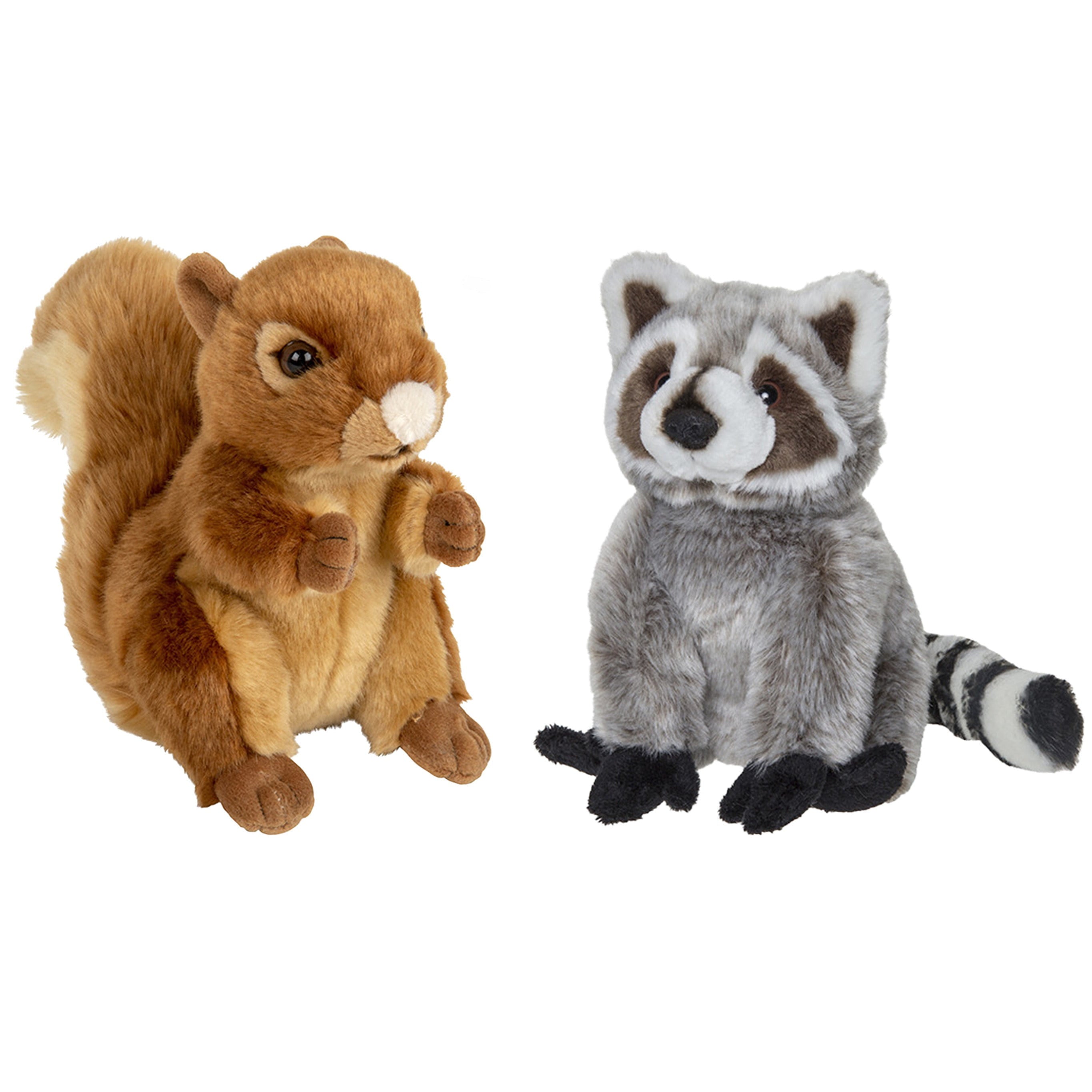 Bosdieren pluche knuffels - eekhoorn en wasbeer - 18 cm