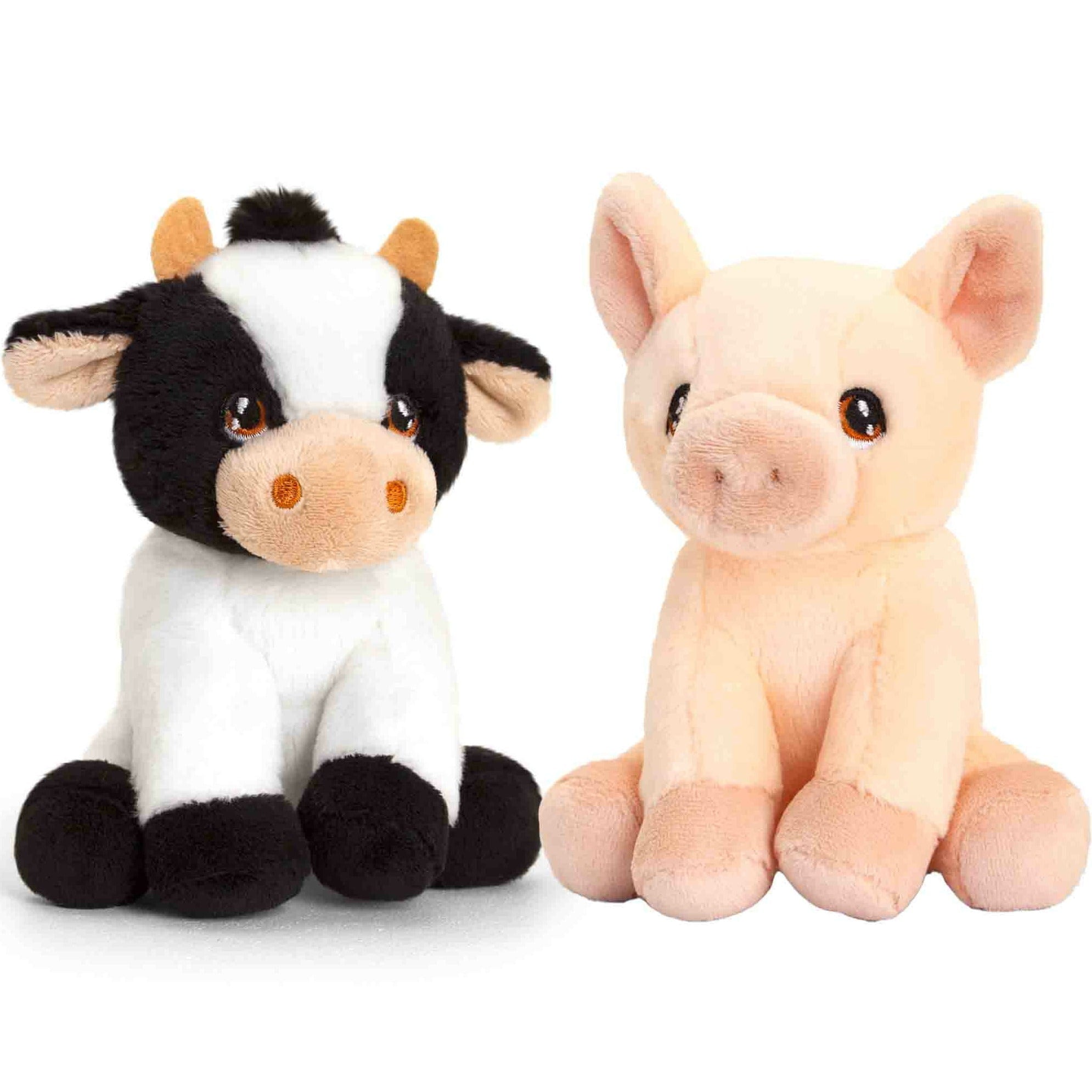 Pluche varken en koe knuffel - boerderij vriendjes - 12 cm