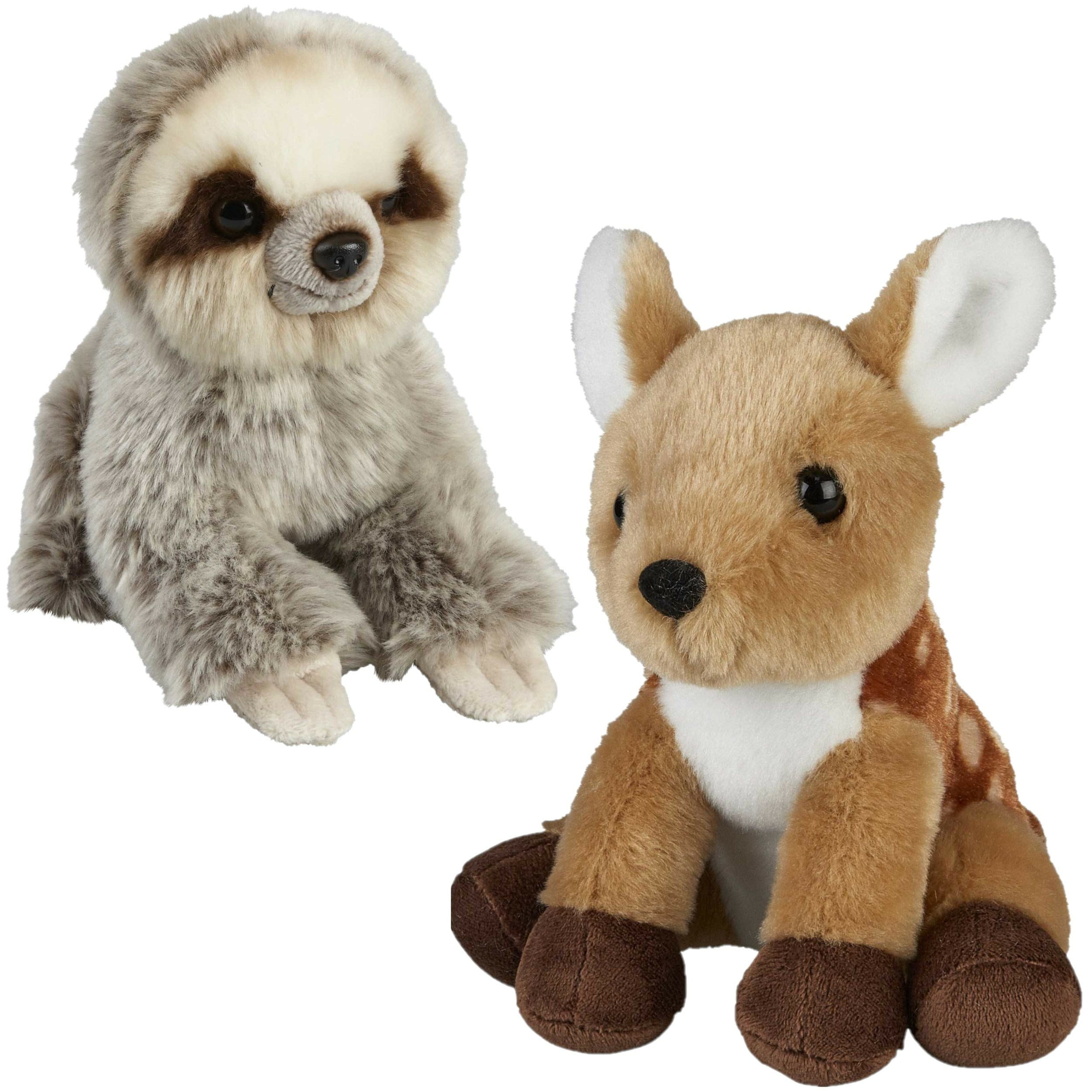 Ravensden knuffeldieren set - pluche - 18 cm - luiaard en hertje