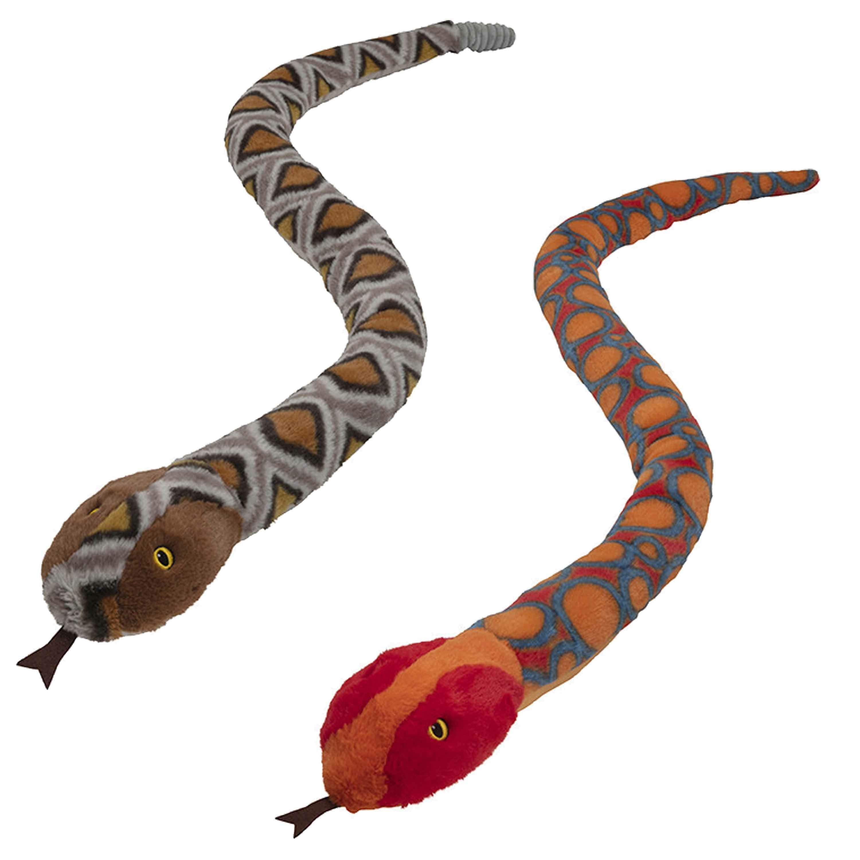 Pluche slangen knuffels - 2 stuks - 150 cm - regenboog boa - gevlekte ratelslang