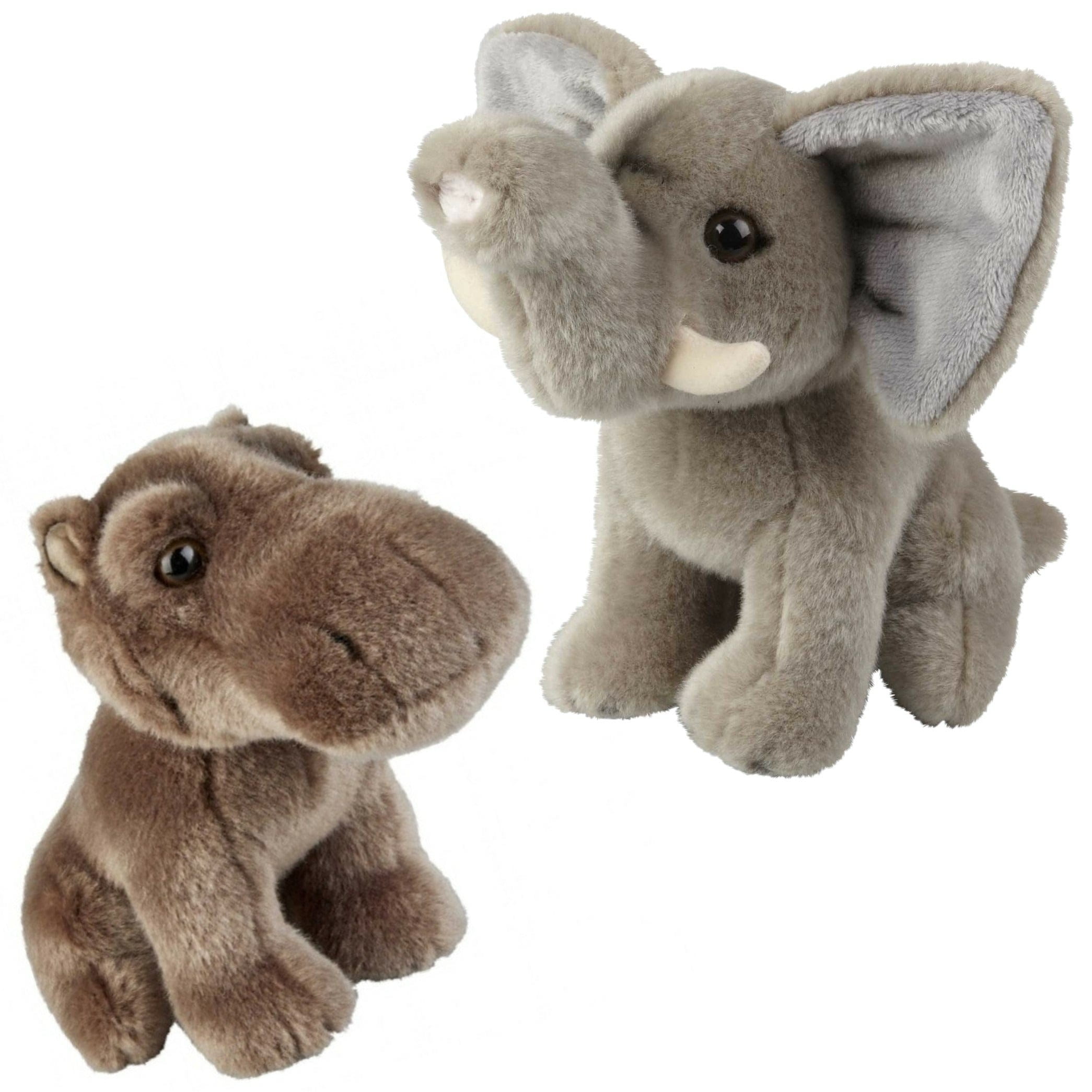 Knuffeldieren set olifant en nijlpaard - pluche - 18 cm - dierenknuffels
