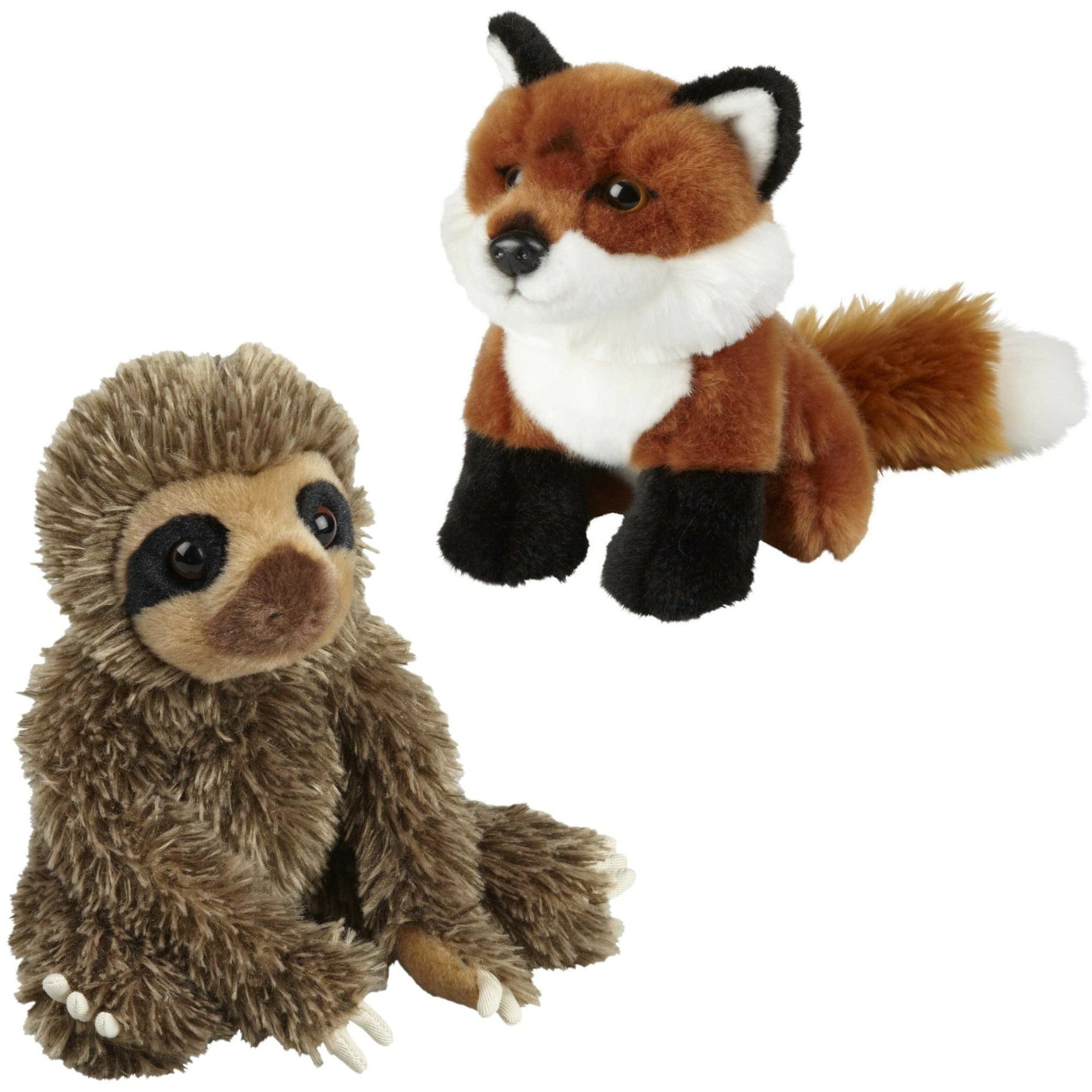 Knuffeldieren set vos en luiaard - pluche - 18 cm