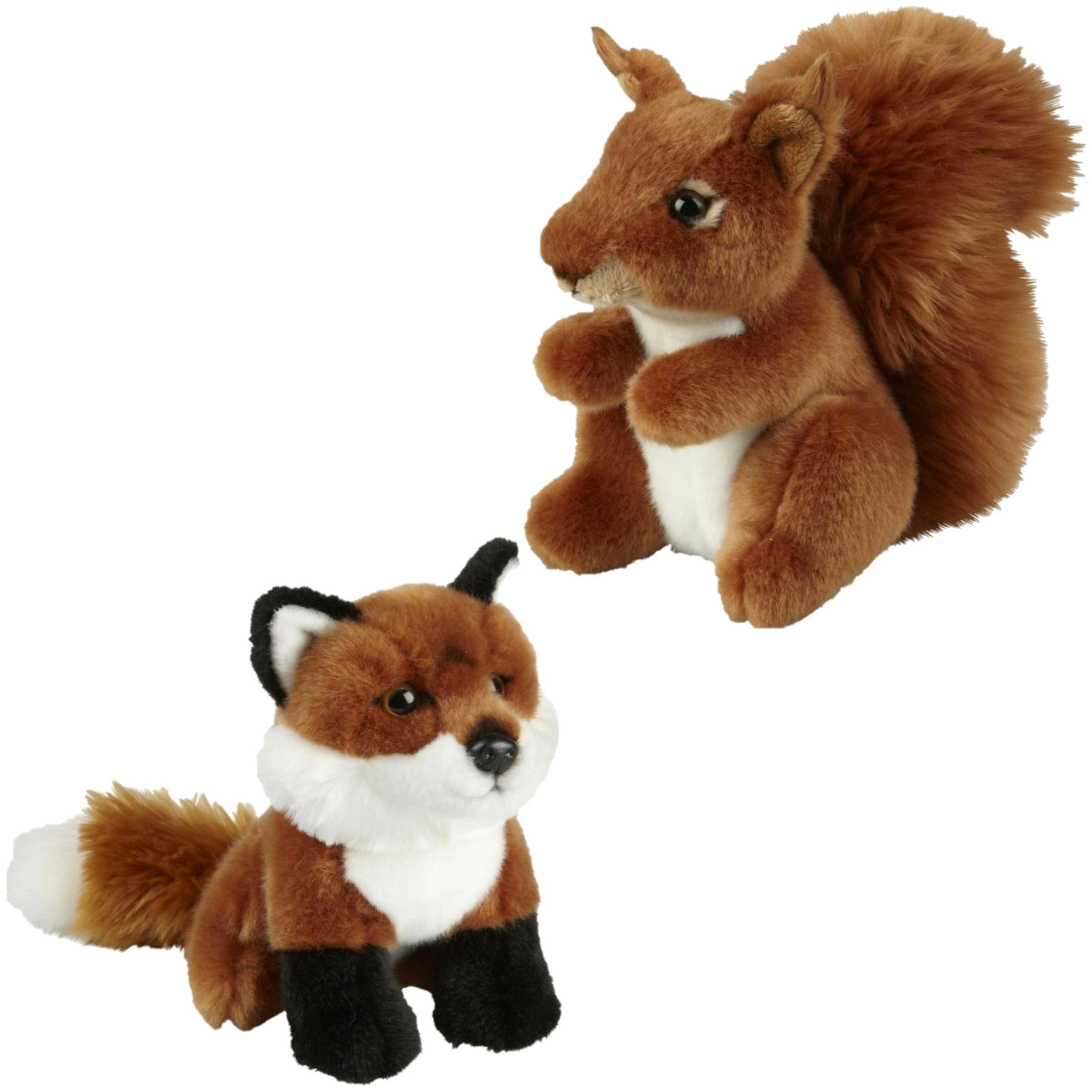 Knuffeldieren set vos en eekhoorn - pluche - 18 cm