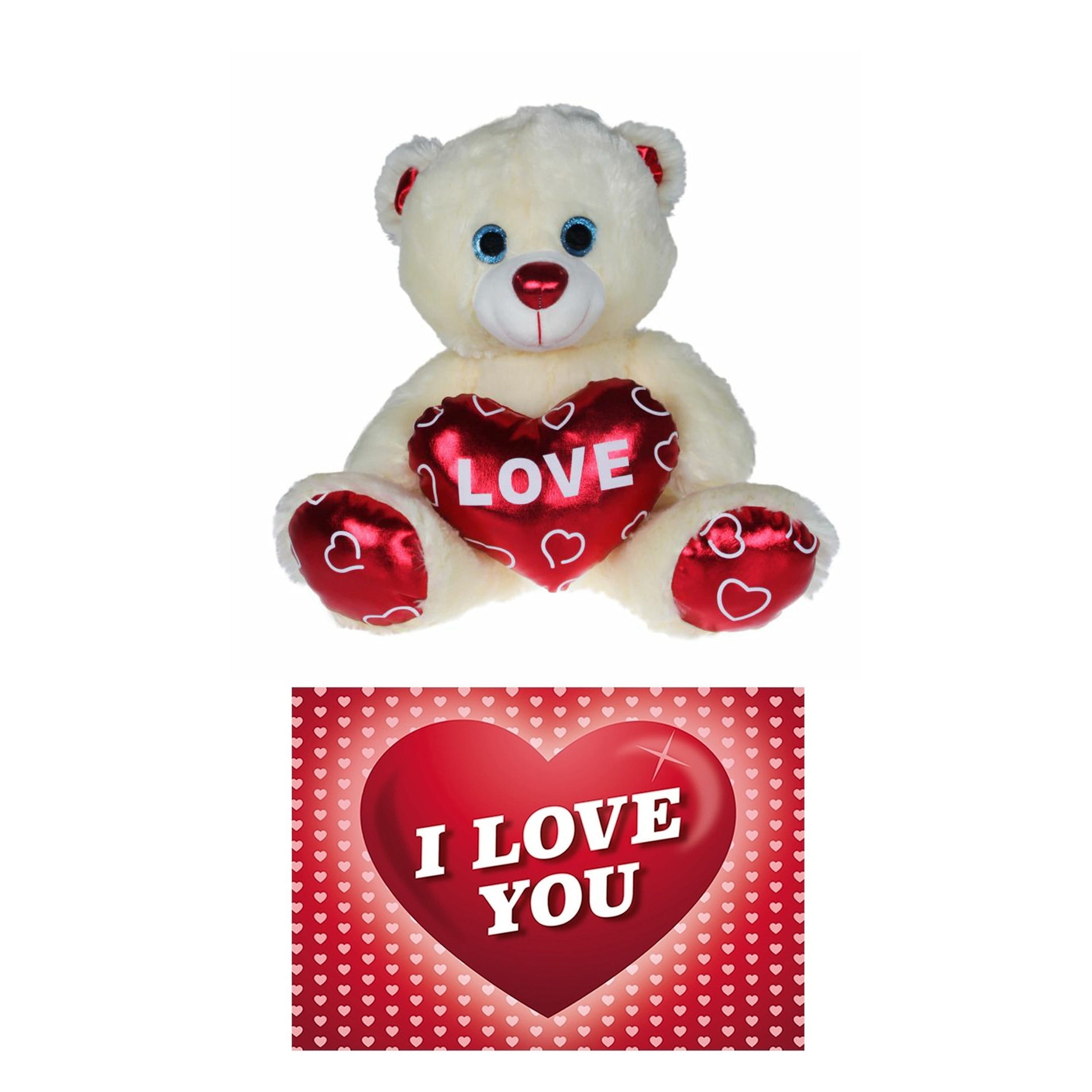 Pluche knuffelbeer - 20 cm - Valentijn - hartje - wenskaart