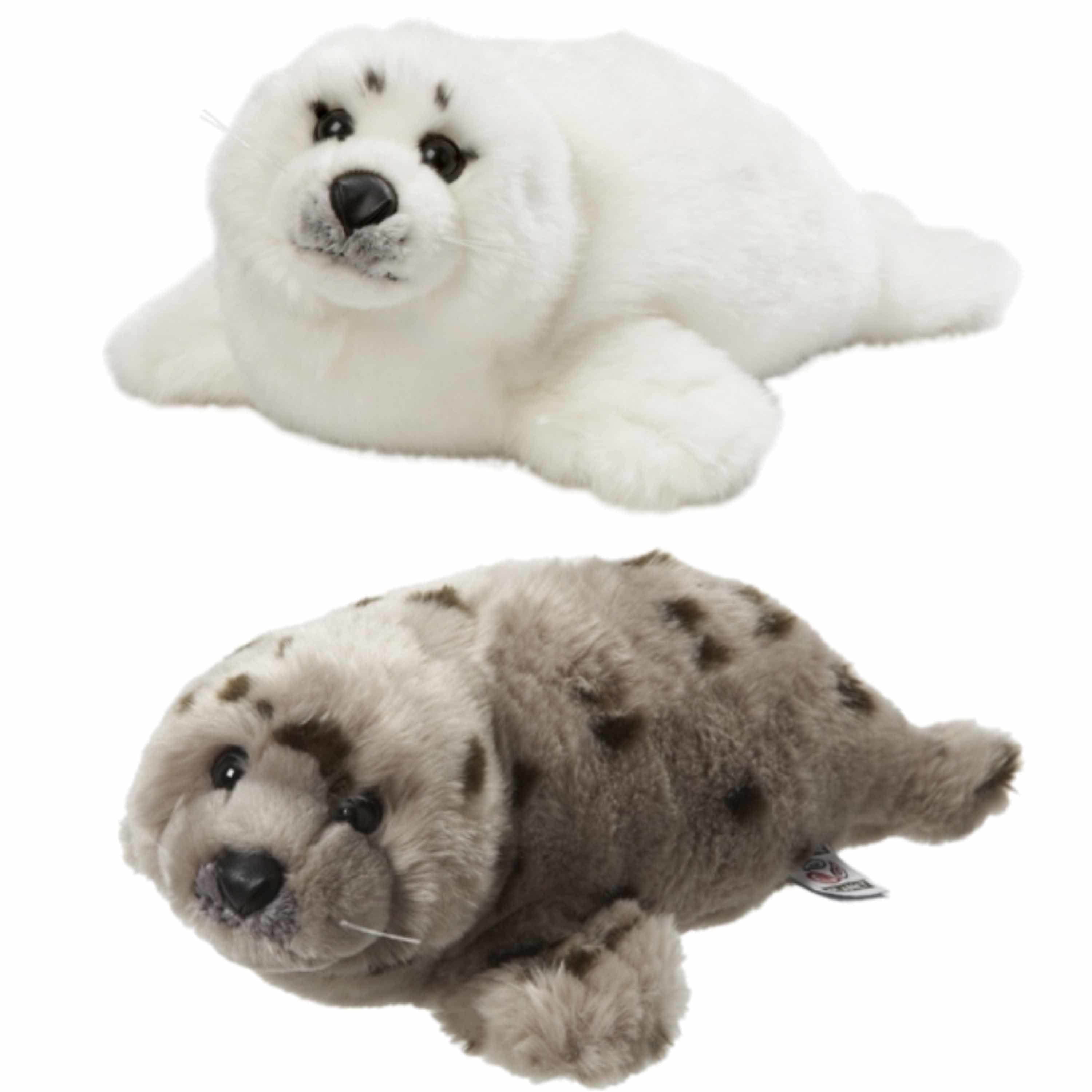 Zeehonden knuffels set - pluche - 40 cm - wit en grijs