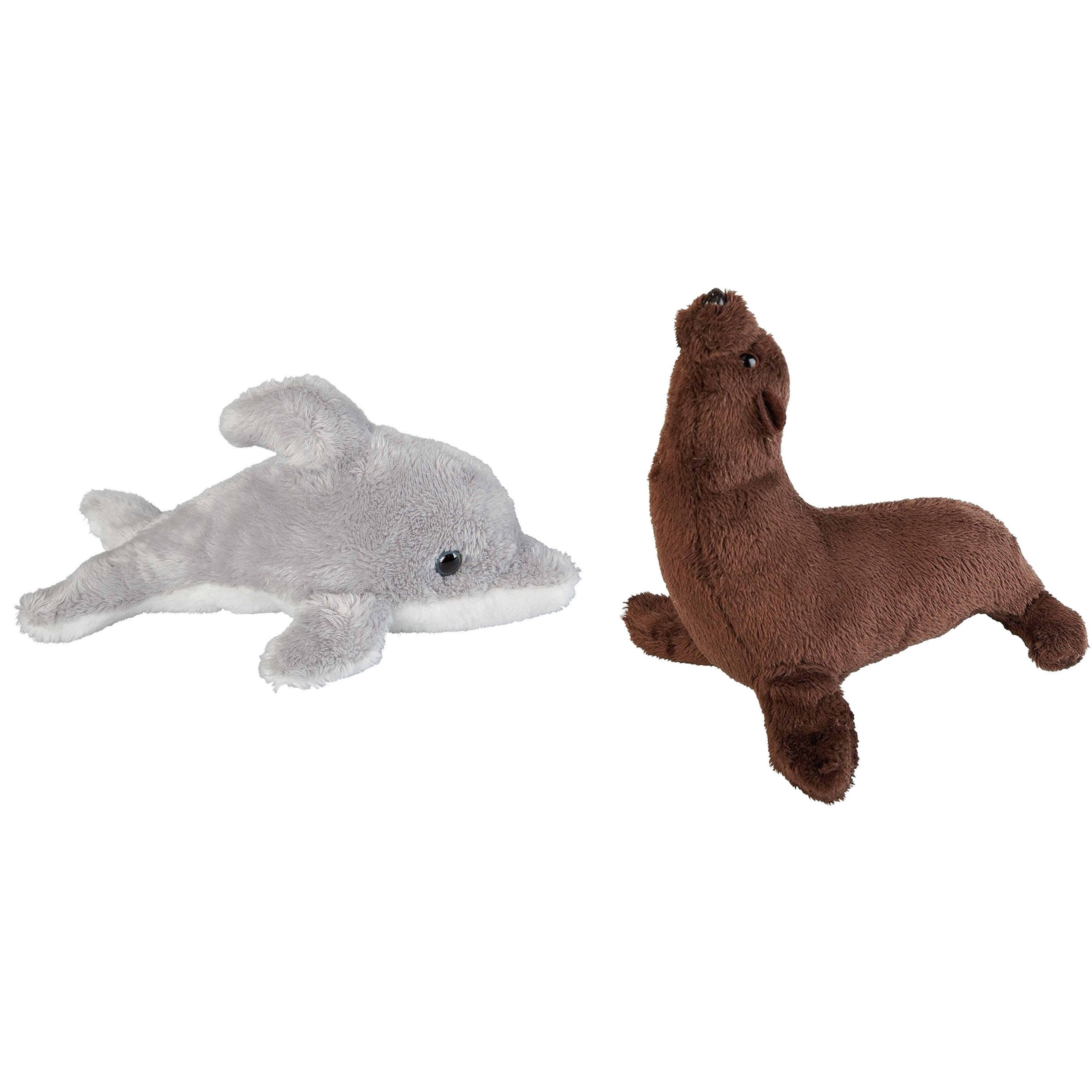 Zeedieren knuffels set - pluche - dolfijn en zeeleeuw - 15 cm