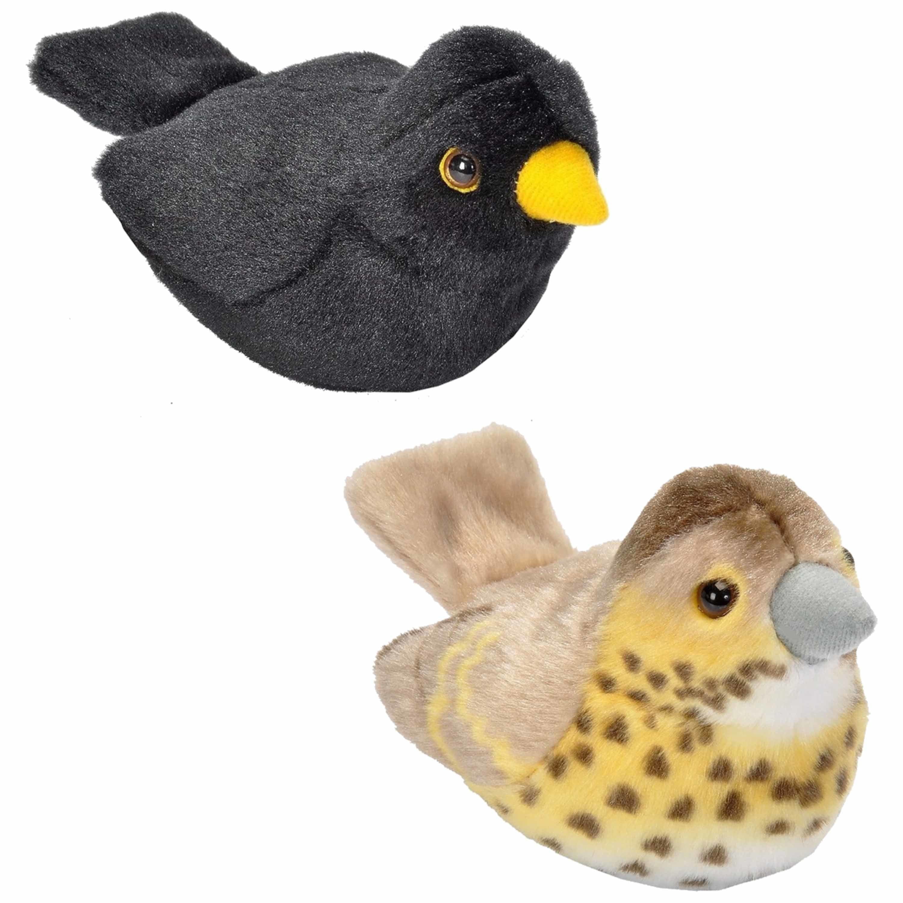 Wild Republic vogel knuffels set - pluche - 14 cm - met geluid