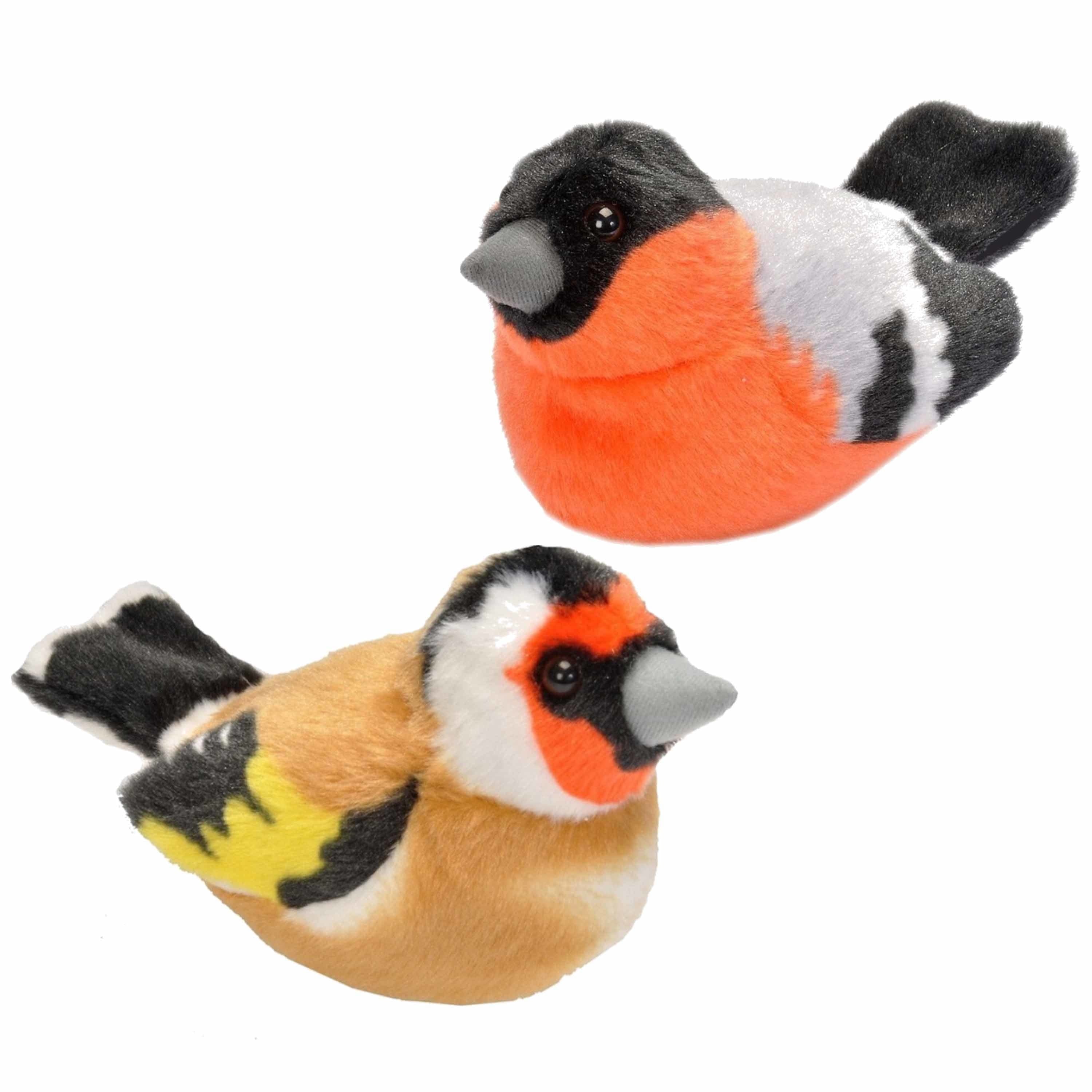 Pluche vogels knuffels - set van 2 - 14 cm - met geluid