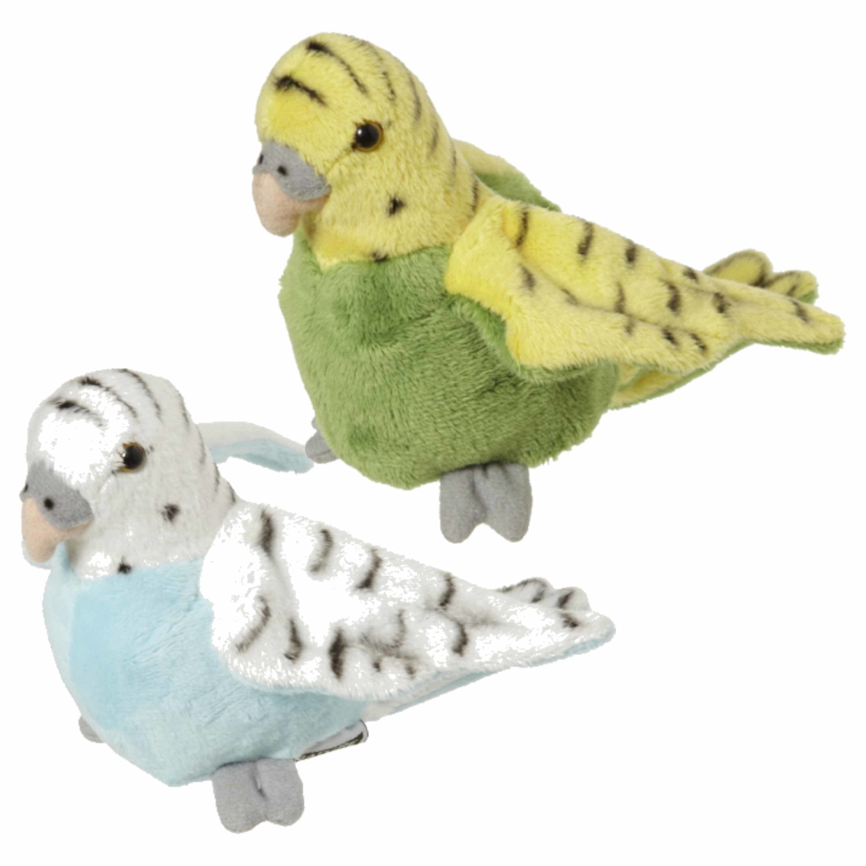 Nature Planet parkieten knuffels - pluche - 16 cm - groen en blauw