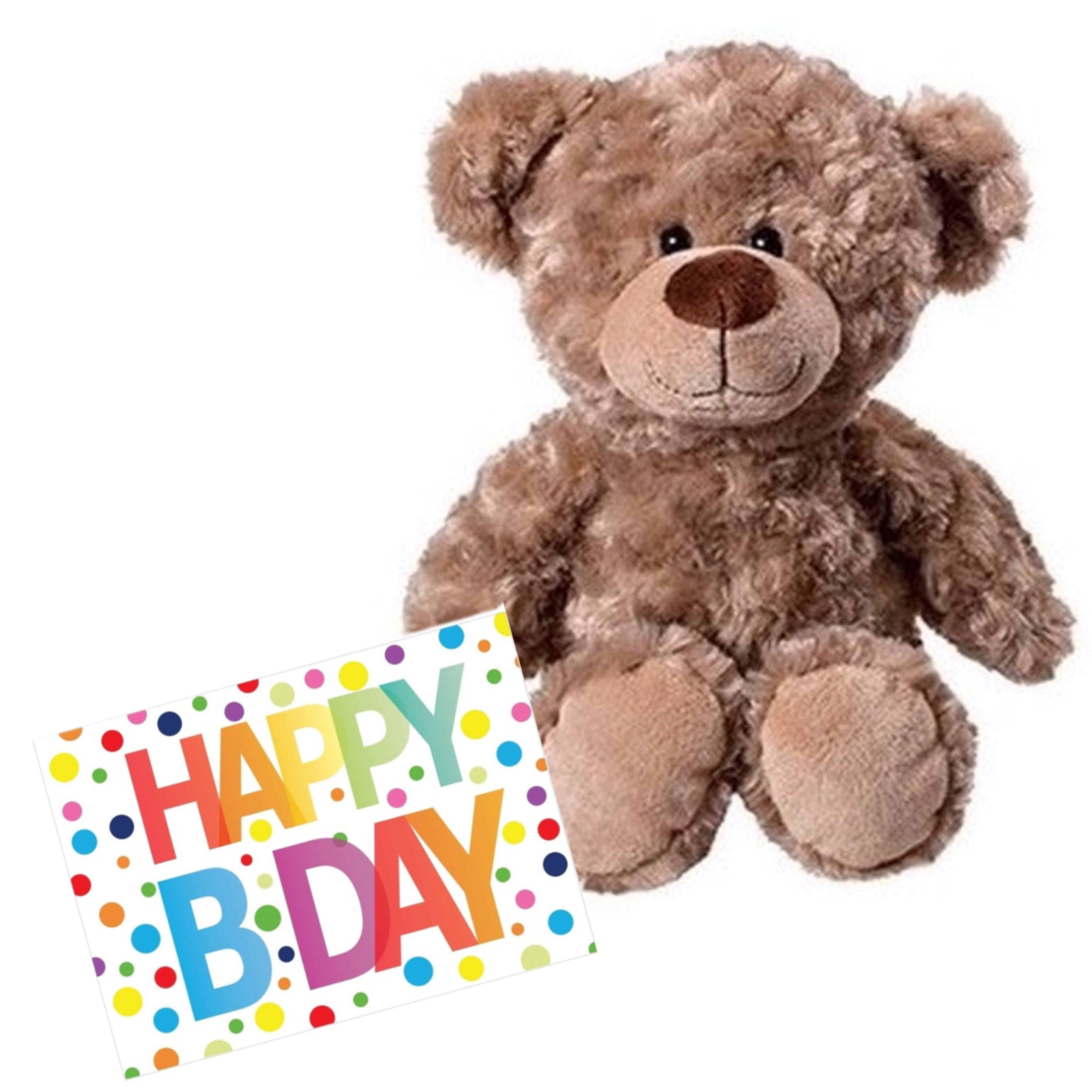 Pluche knuffelbeer - 35 cm - Happy Birthday kaart - cadeau