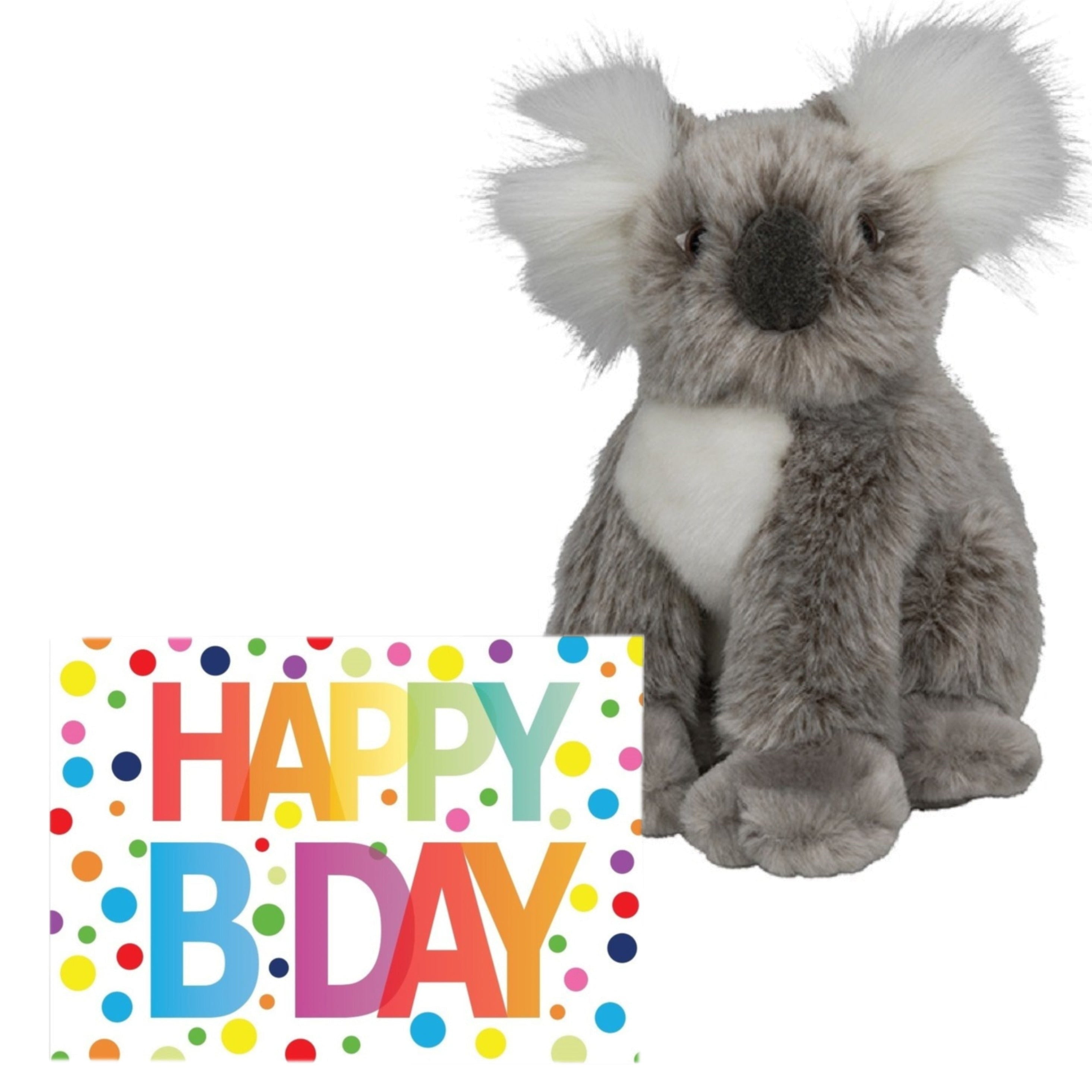 Koala knuffel - pluche - 18 cm - met verjaardagskaart