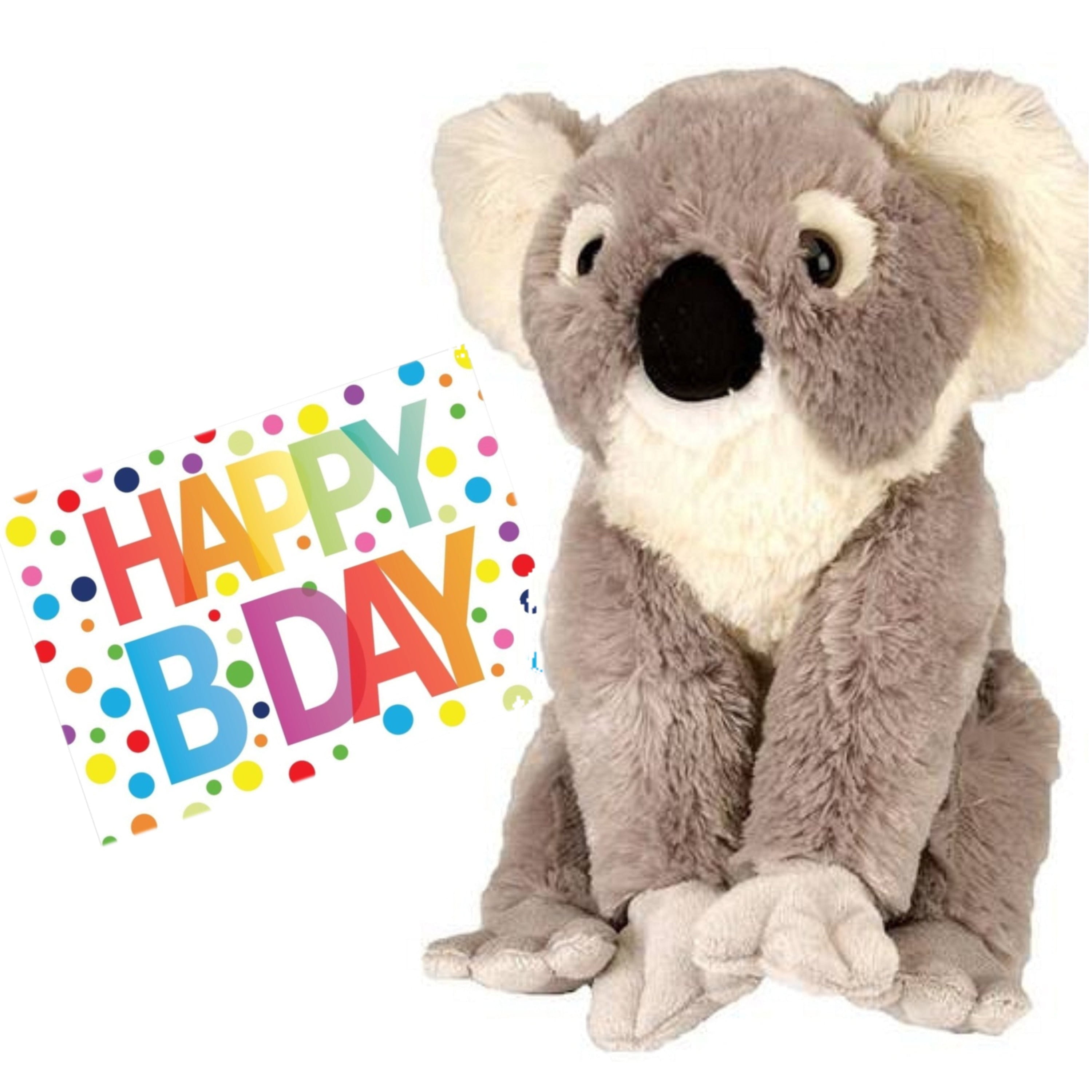 Koala knuffel - pluche - 30 cm - met verjaardagskaart