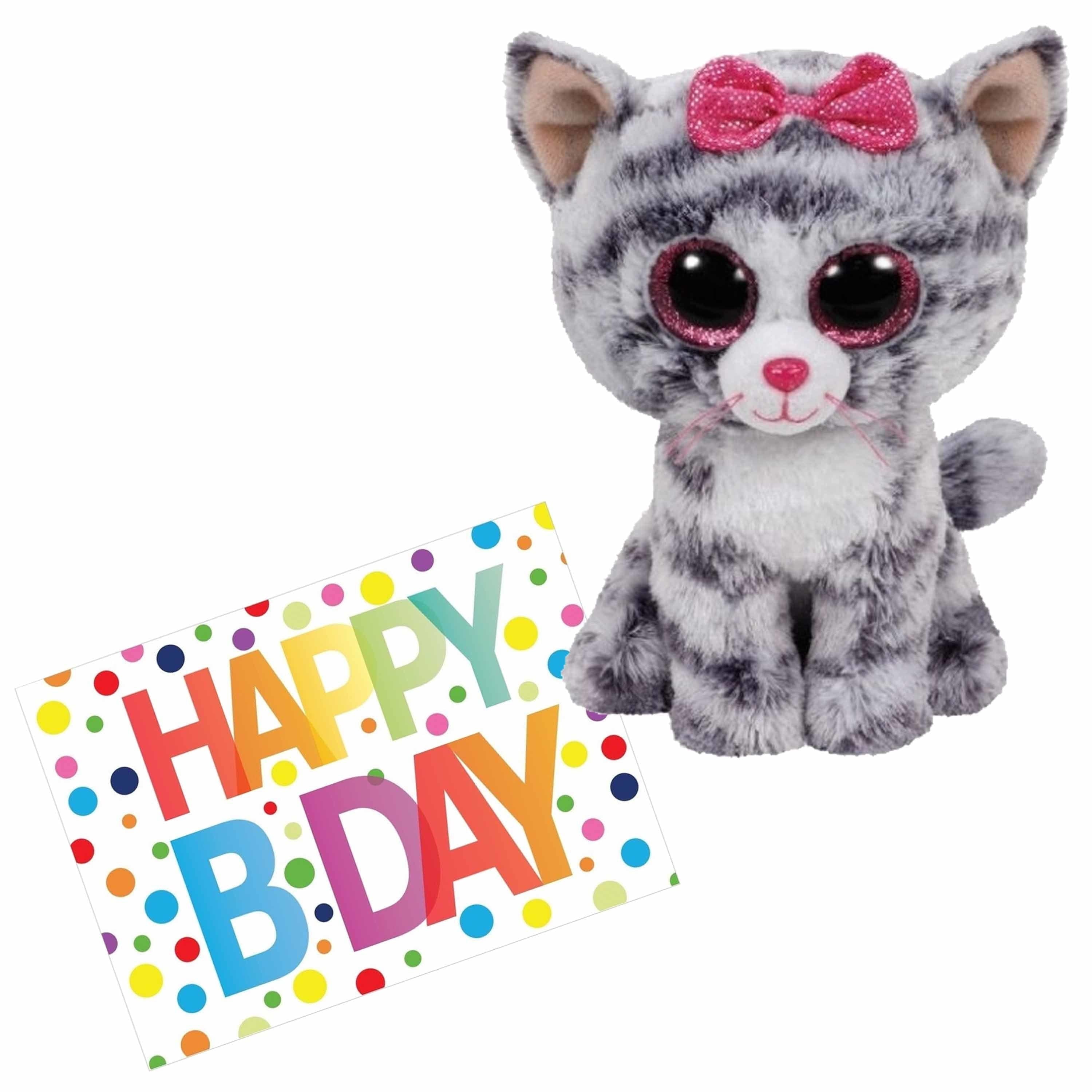 Ty Beanie Kiki knuffel kat - pluche - 15 cm - cadeau set