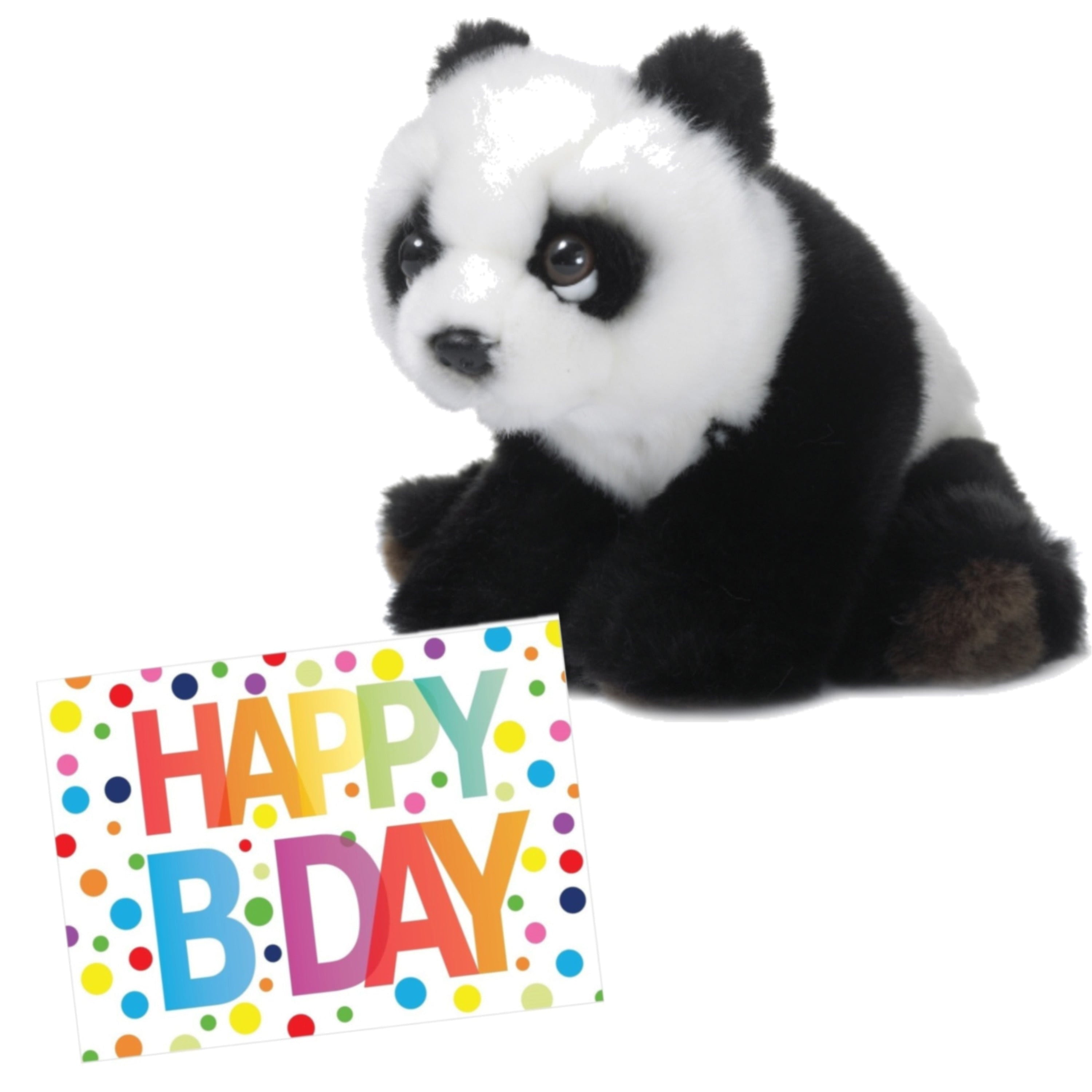 Pluche panda knuffel - 15 cm - met verjaardagskaart