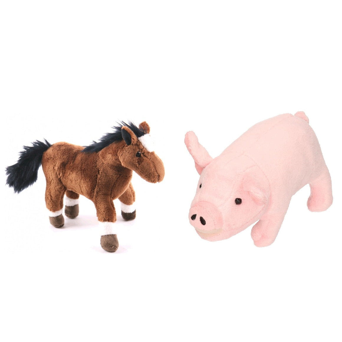Pluche boerderijdieren knuffelset - varken en paard - 20 cm