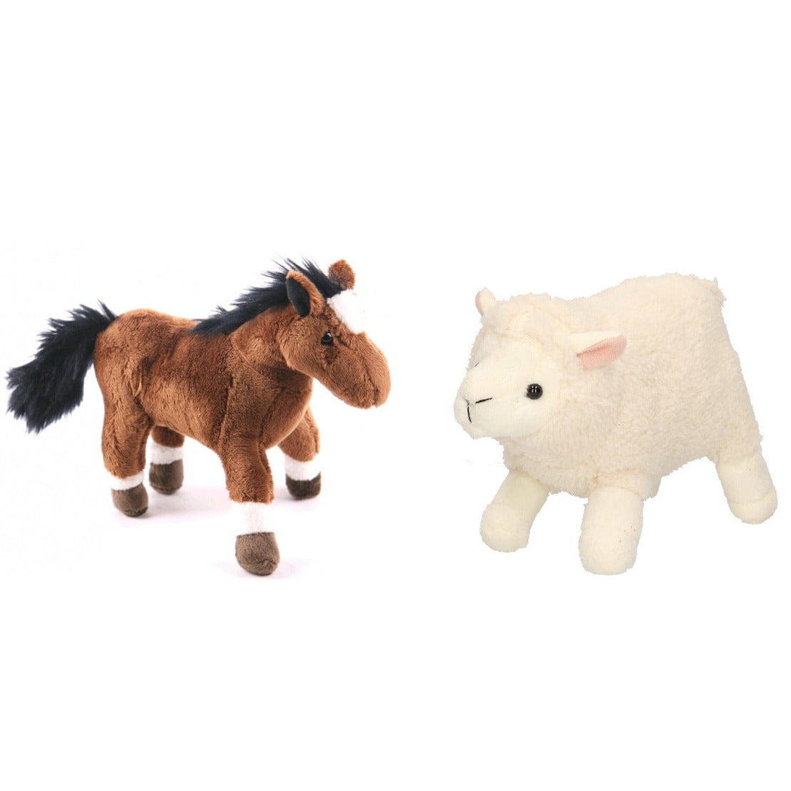 Pluche boerderijdieren knuffel - schaap/lammetje - paard - 20 cm