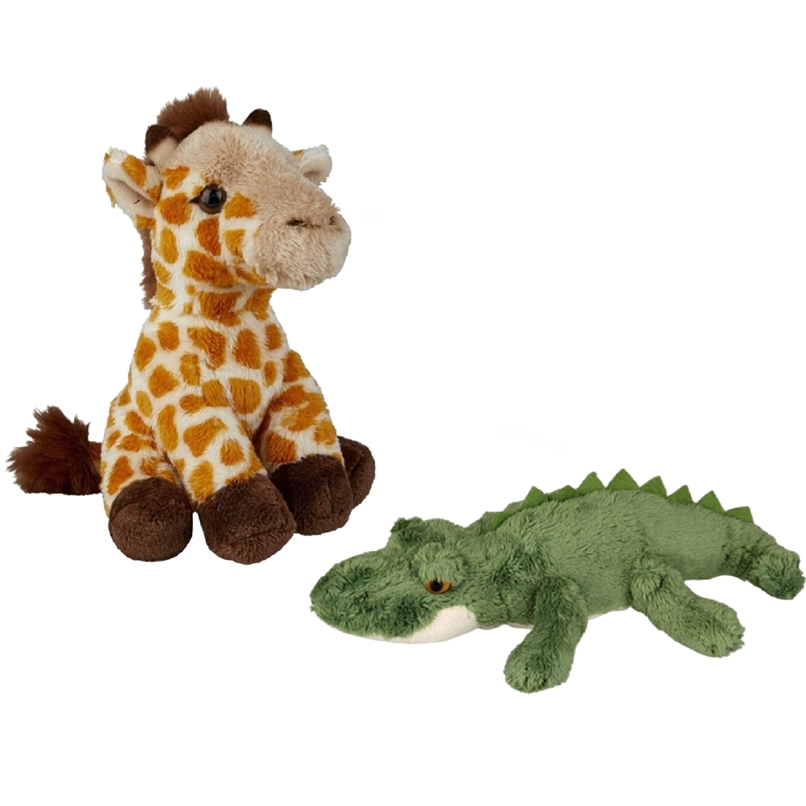 Ravensden safari dieren knuffels - pluche - 2 stuks - 15 cm - krokodil en giraffe - dierenknuffels
