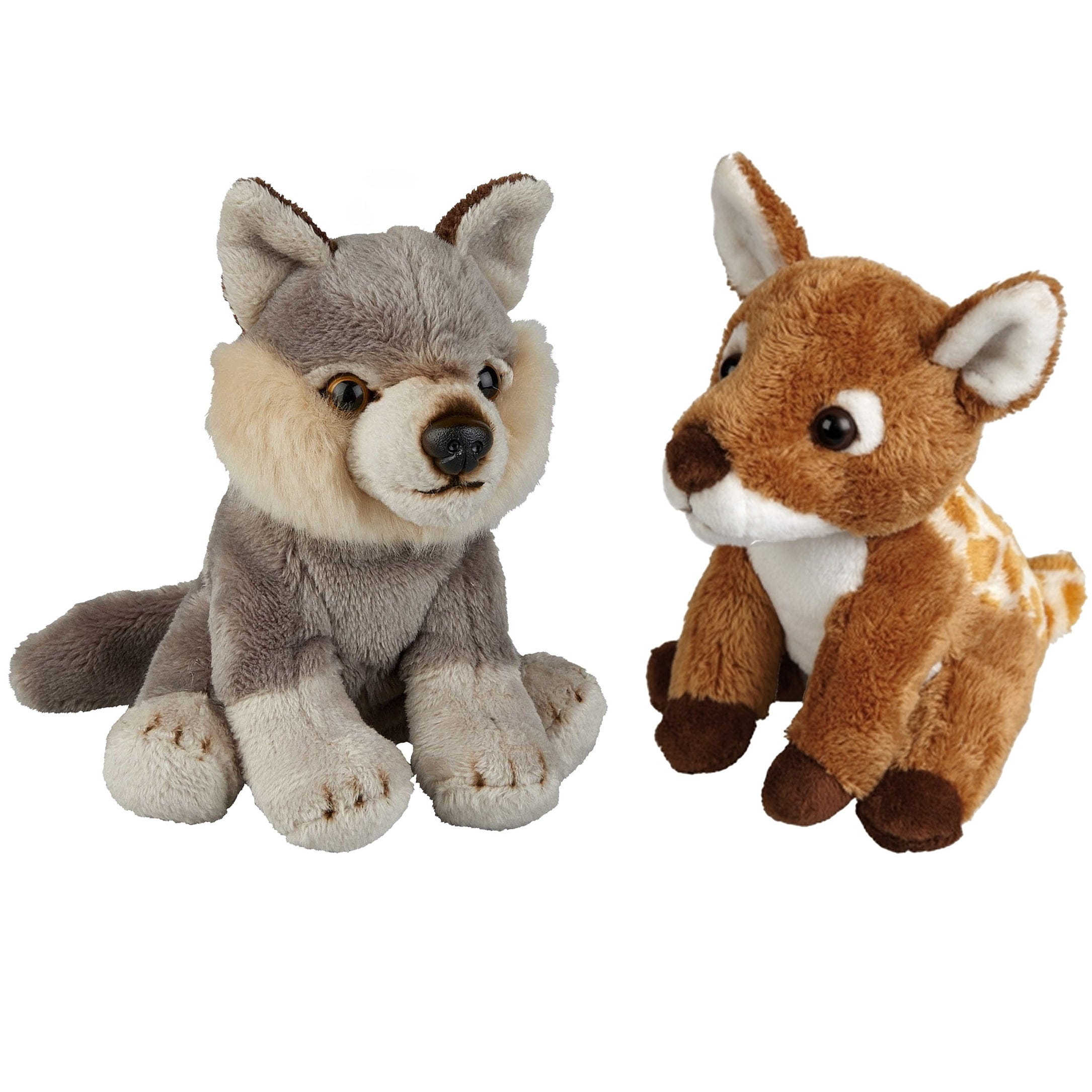 Bosdieren knuffels - pluche set van 2 - hertje en wolf - 15 cm